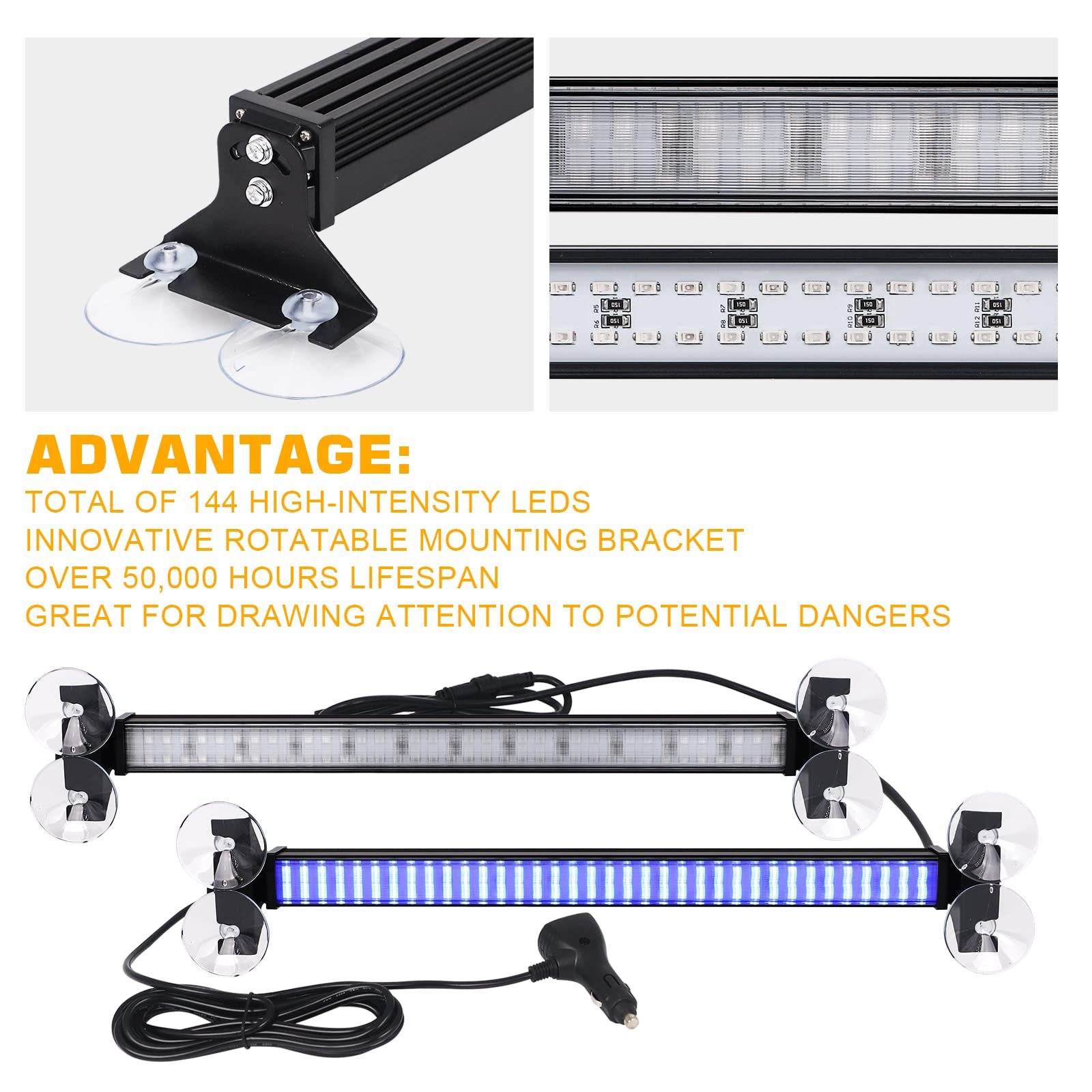 XRIDONSEN 2 in 1 Emergency Dash Traffic Advisor Strobe Lights Bar - Blue, Model XR-108 for Law Enforcement Vehicles & Trucks