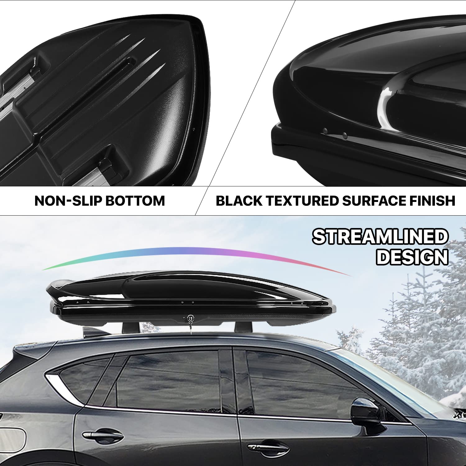 DNA MOTORING Extra Long XXL Lockable Rooftop Cargo Carrier Box Roof Luggage Storage Case w/Lock+Keys, 110Lb Capacity, 15 Cubic F