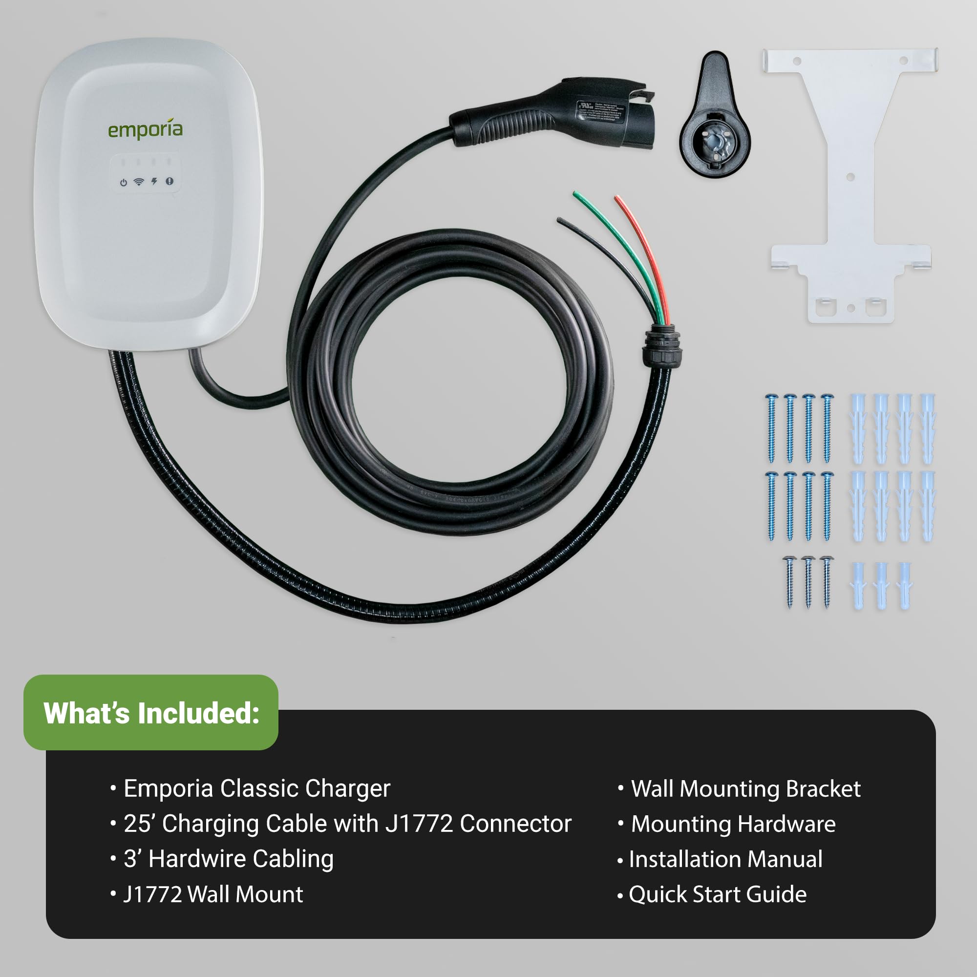 EMPORIA Level 2 EV Charger, 48A, Hardwired J1772, WiFi Enabled, 25ft Cable, Black