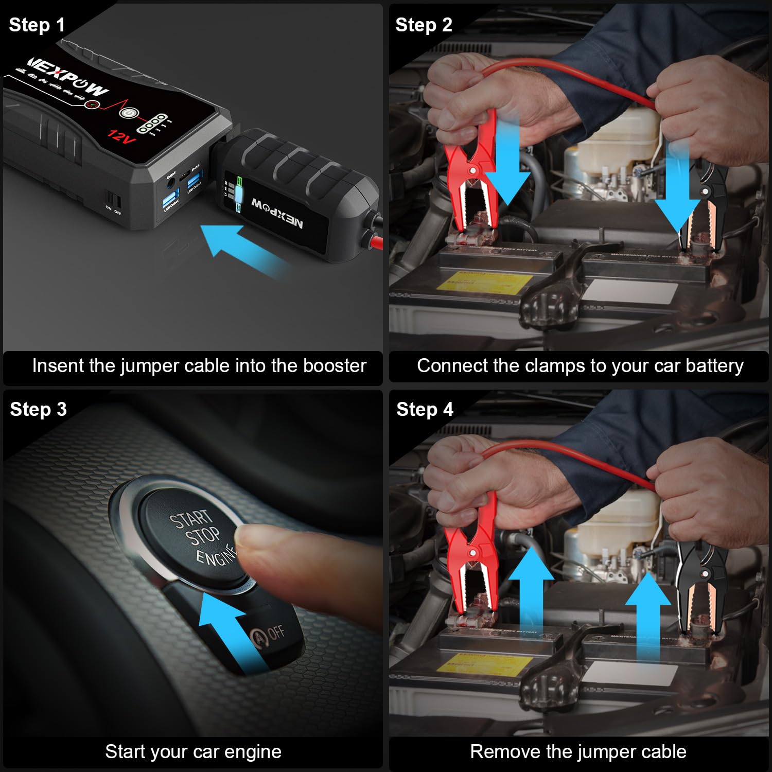 NEXPOW Car Jump Starter Q10S, 1500A Peak, 12800mAh, 12V Lithium Battery Booster with LED Light & USB QC3.0