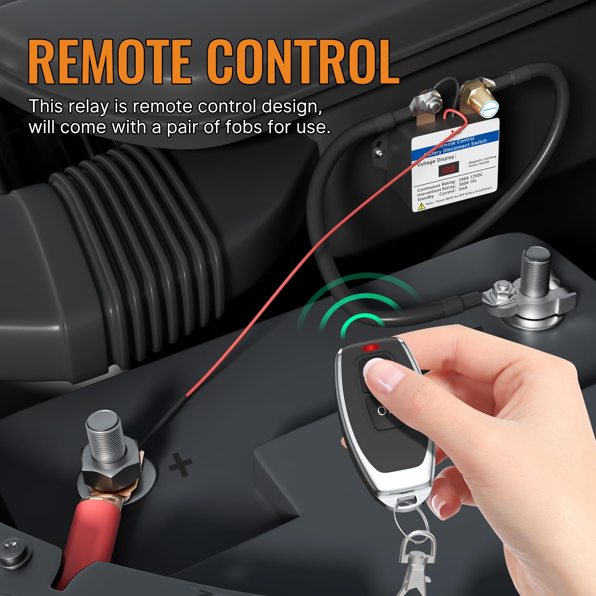 Joinfworld Kill Switch For Car 12V 360A Remote Battery Disconnect Switch With Led Voltmeter Smart Anti-Theft Remote Control Swit