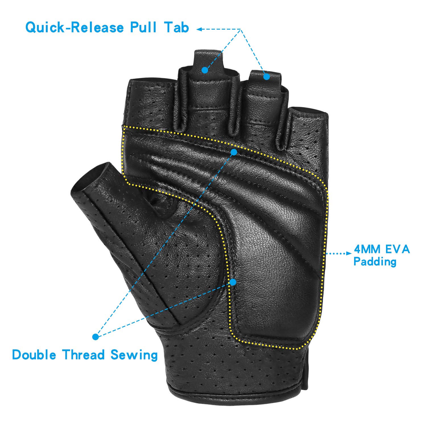 Kaiwende Half Finger Men'S Motorcycle Gloves Gel Padded Fingerless Leather Motorbike Gloves (Black, Large)