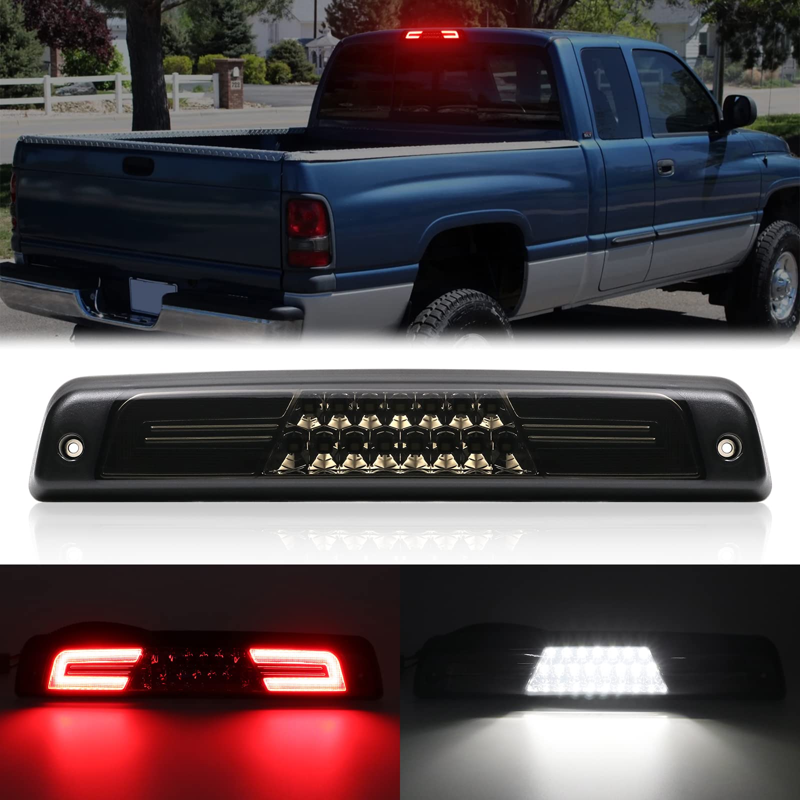 R&F Auto Led Smoked 3Rd Brake Light Replacement For Ram 1500/2500 / 3500 (1994-2001) Pickup Truck Roof Cargo Lights High Mount S