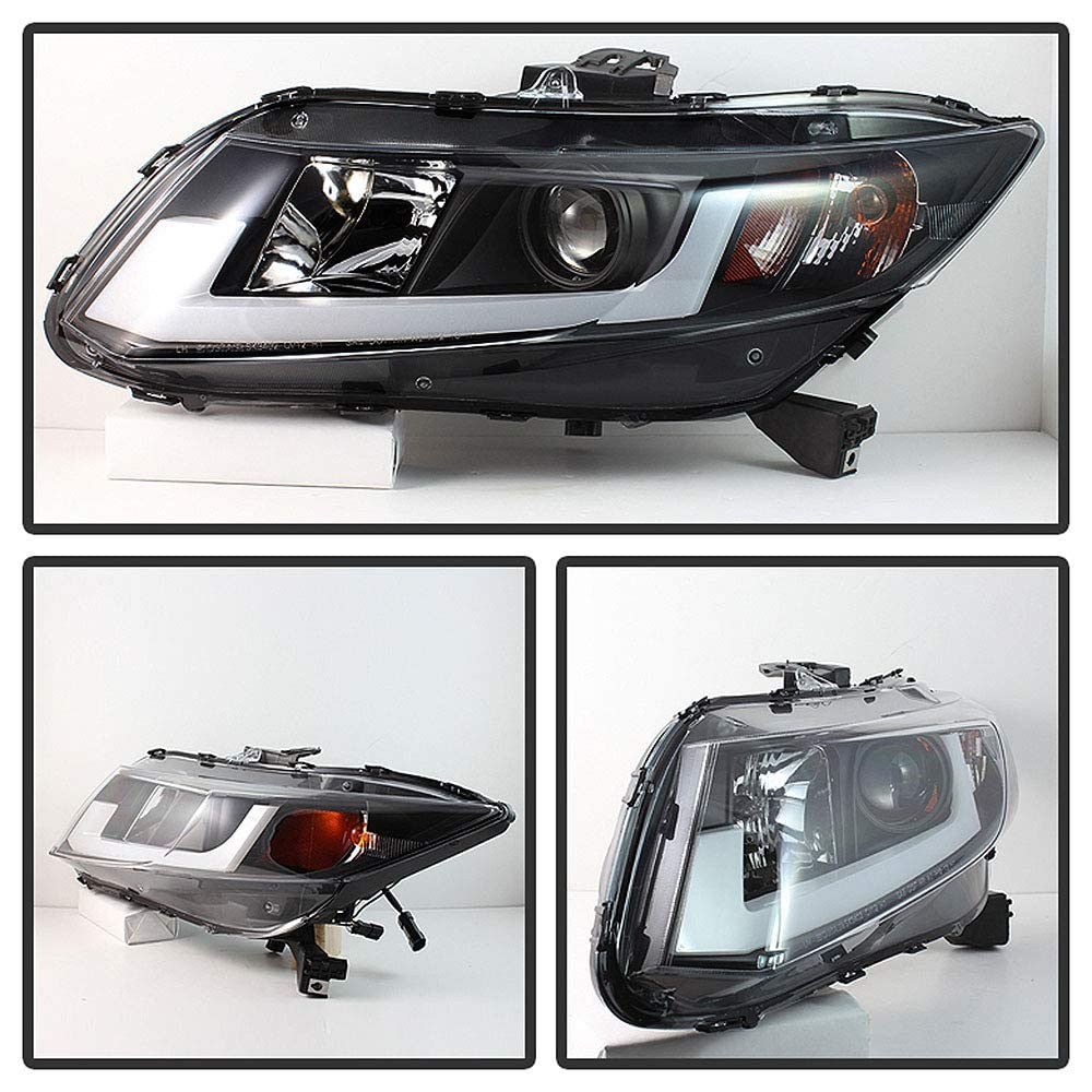 ACANII LED DRL Tube Projector Headlights for 2012-2015 Honda Civic Sedan & Coupe, Black, Driver & Passenger Side