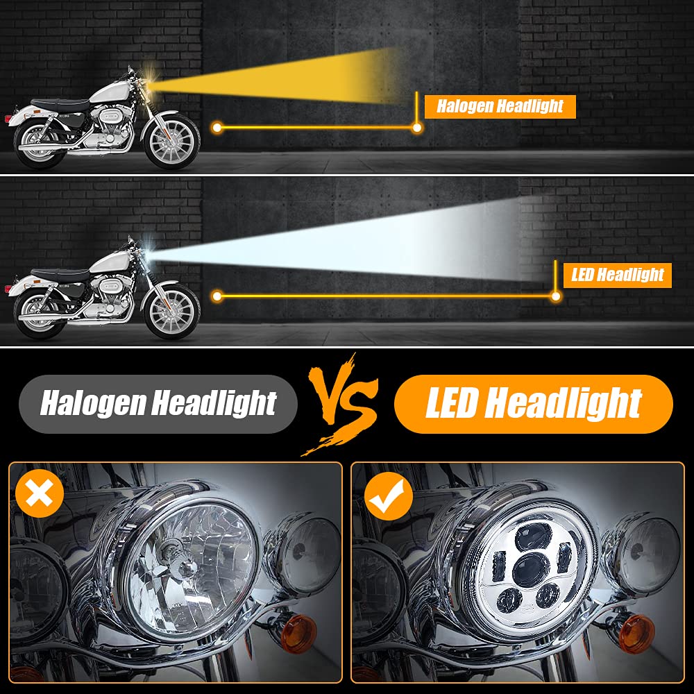 Tugwuetlwu 7 Inch Led Motorcycle Headlight Compatible With Harley Davidson Street Glide Road King Electra Glide Fat Boy Heritage