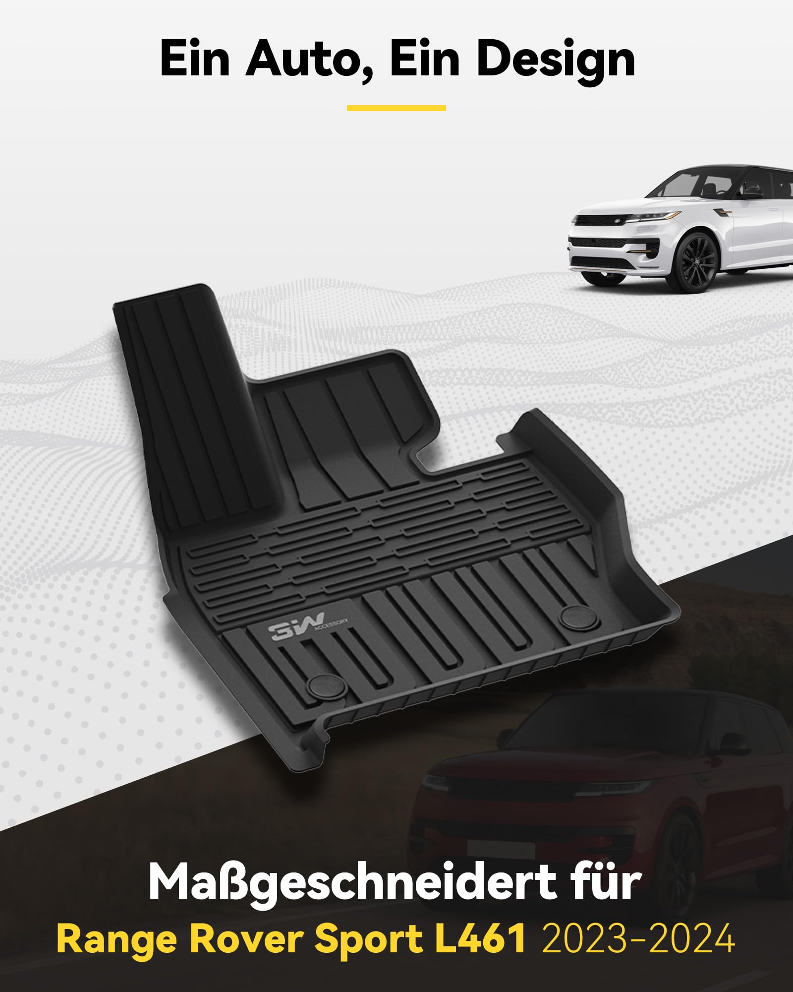 3W TPE All Weather Floor Mats for Range Rover Sport 2023-2025, Black, Custom Fit 1st & 2nd Row Liners