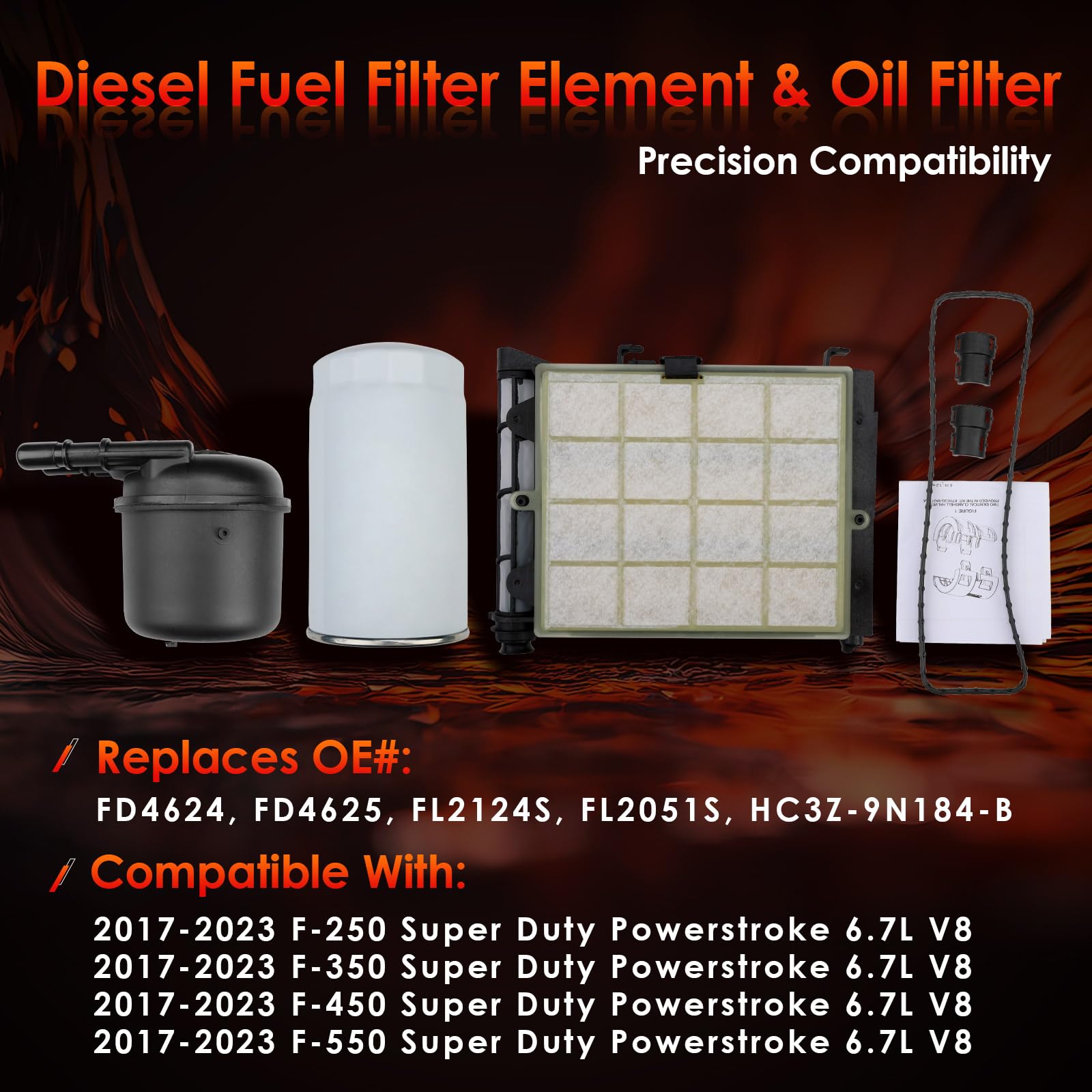 6.7L Powerstroke Diesel Fuel Filter Element & Oil Filter, Compatible With 2017-2023 Ford F-250, F-350, F-450, F-550 Super Duty V