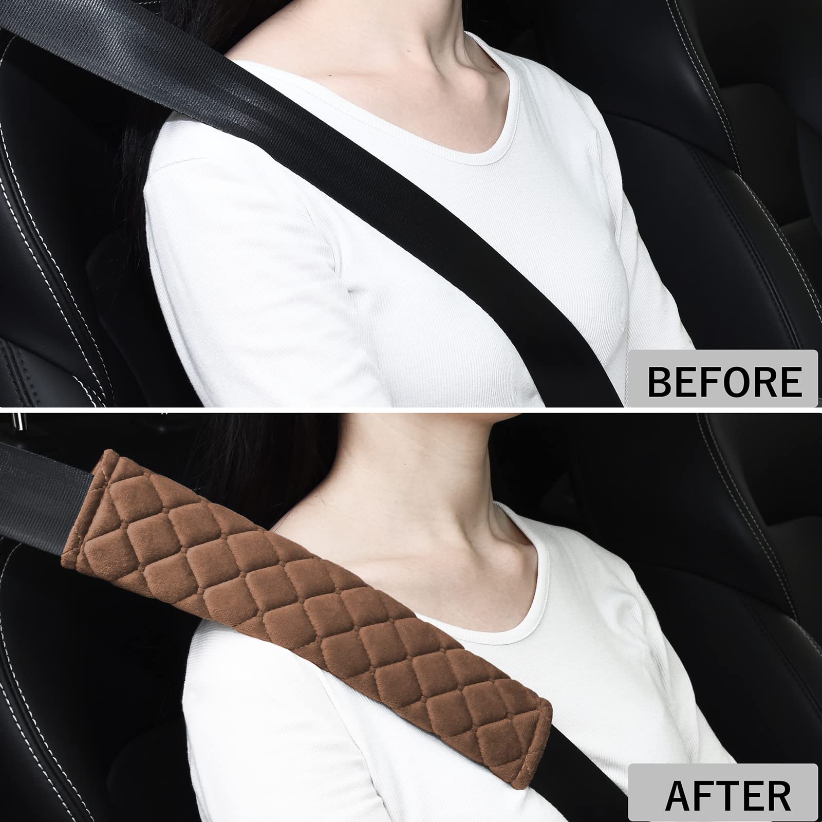 Mikafen 2Pack Car Seat Belt Pads Cover,Seat Belt Shoulder Strap Covers Harness Pad For Car/Bag,Soft Comfort Helps Protect You Neck And Shoulder From The Seat Belt Rubbing(Coffee)