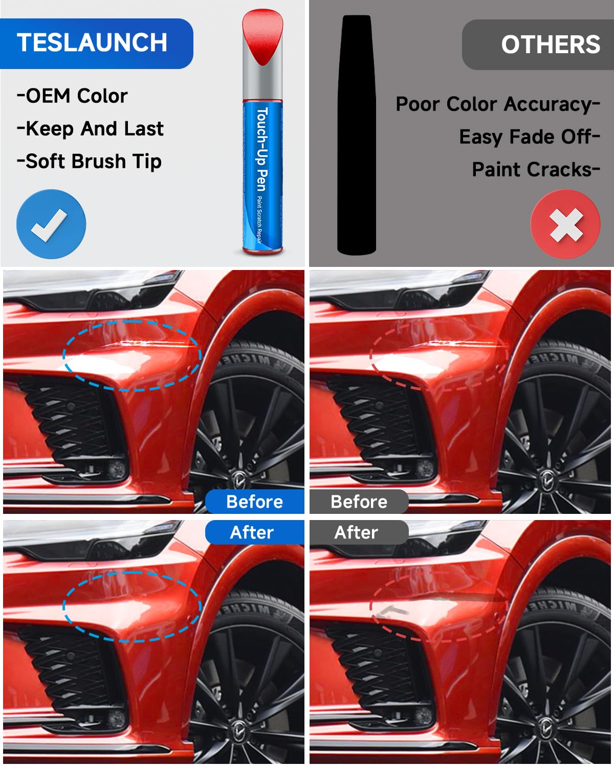 TESLAUNCH Touch Up Paint for Lexus, 0.41 Fl Oz, Matador Red Mica (3R1), Exact Match Car Scratch Repair