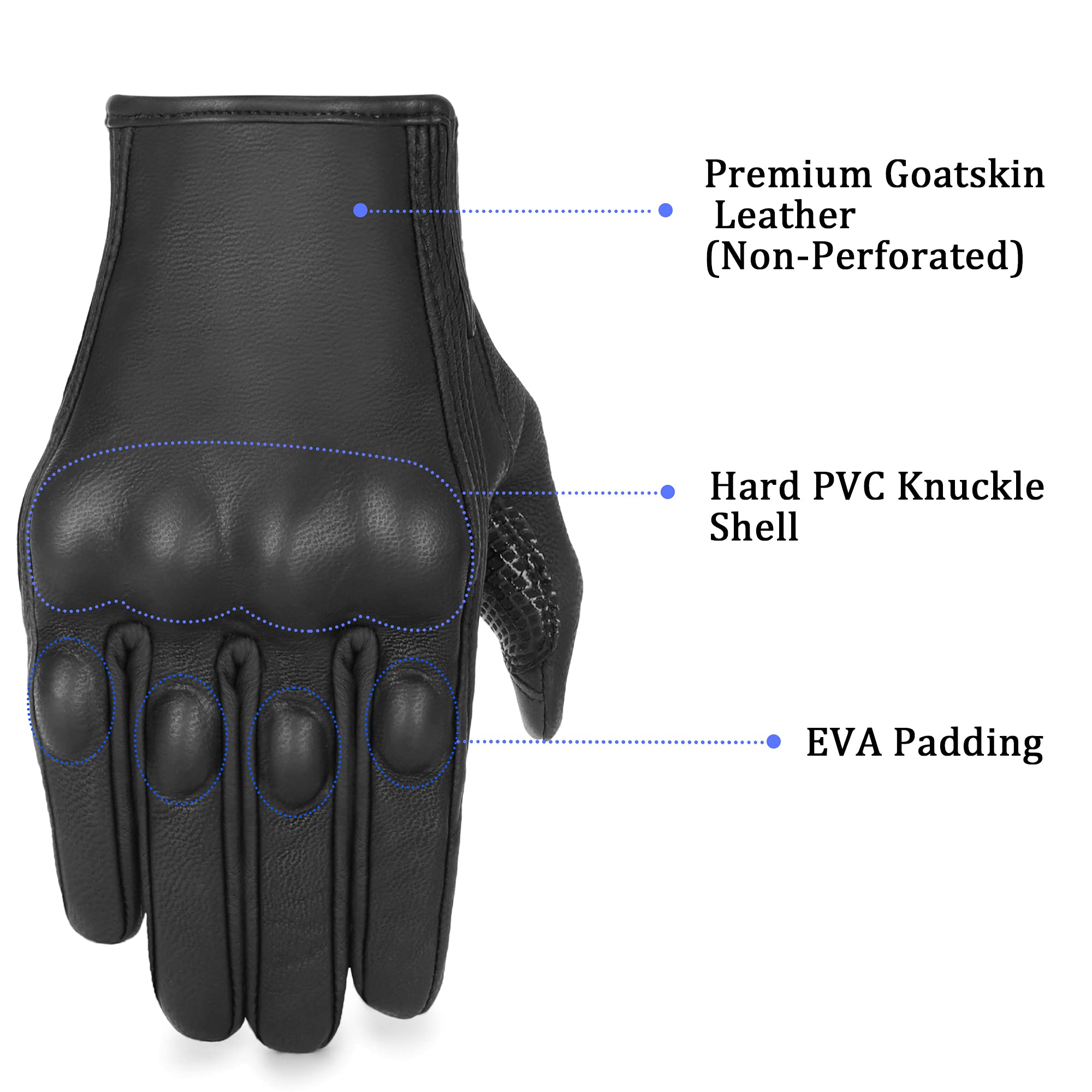 Women’ S Leather Motorcycle Gloves Touchscreen Ladies Motorbike Gloves (Black Leather,Non-Perforated M)