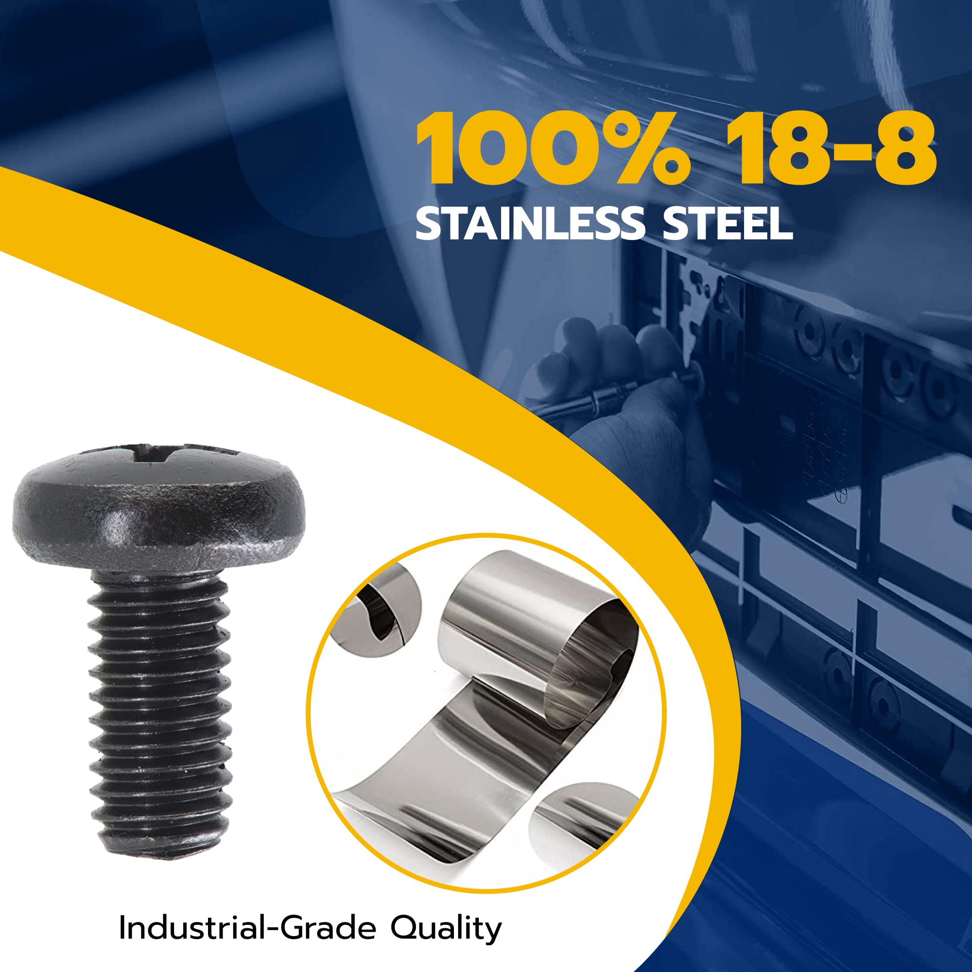 MAKERS BOLT Black License Plate Screws, Stainless Steel M5-0.8 x 10mm, Phillips Pan Head, Pack of 4