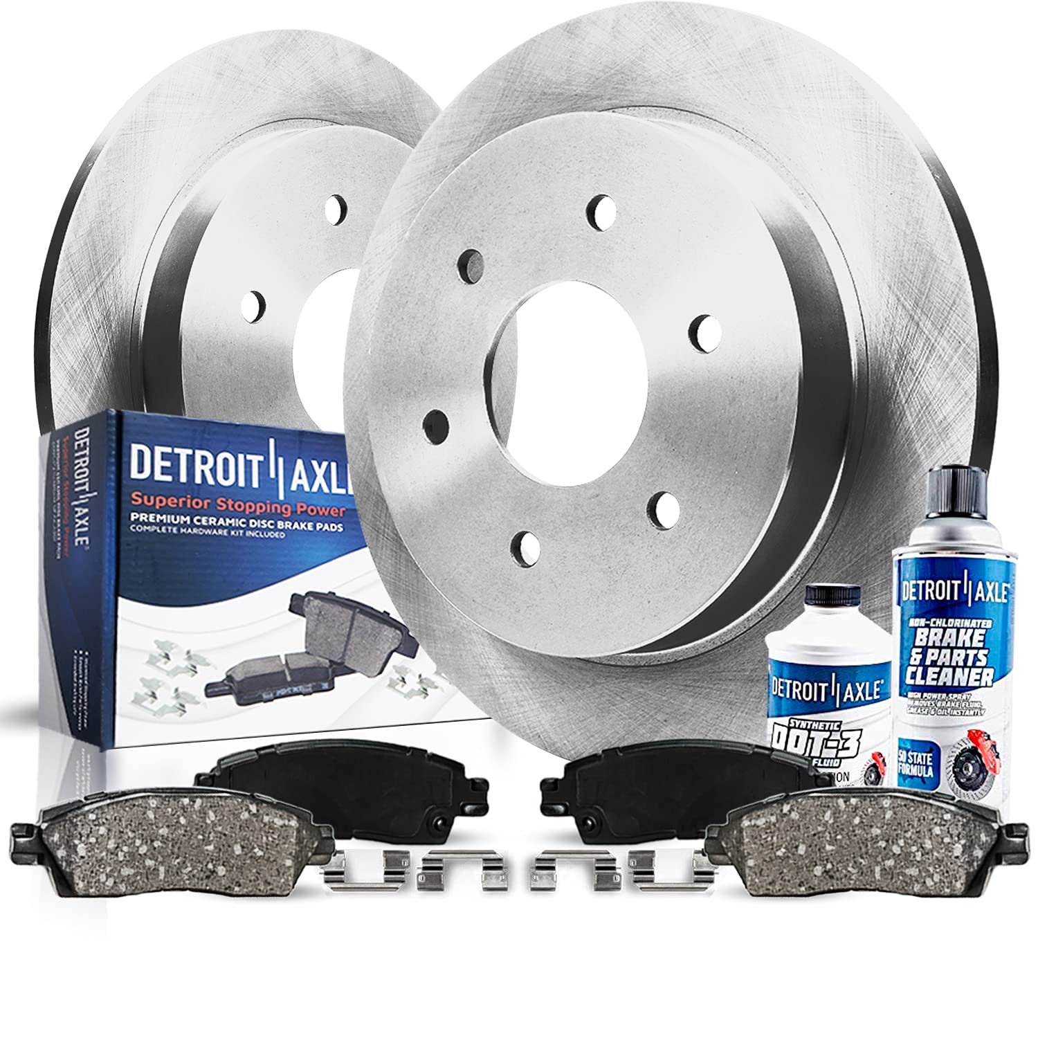 Detroit Axle - Rear Brake Kit for Hyundai 2007 Entourage, 2006 Kia Sedona, Disc Brake Rotors Ceramic Brake Pads w/Hardware Repla