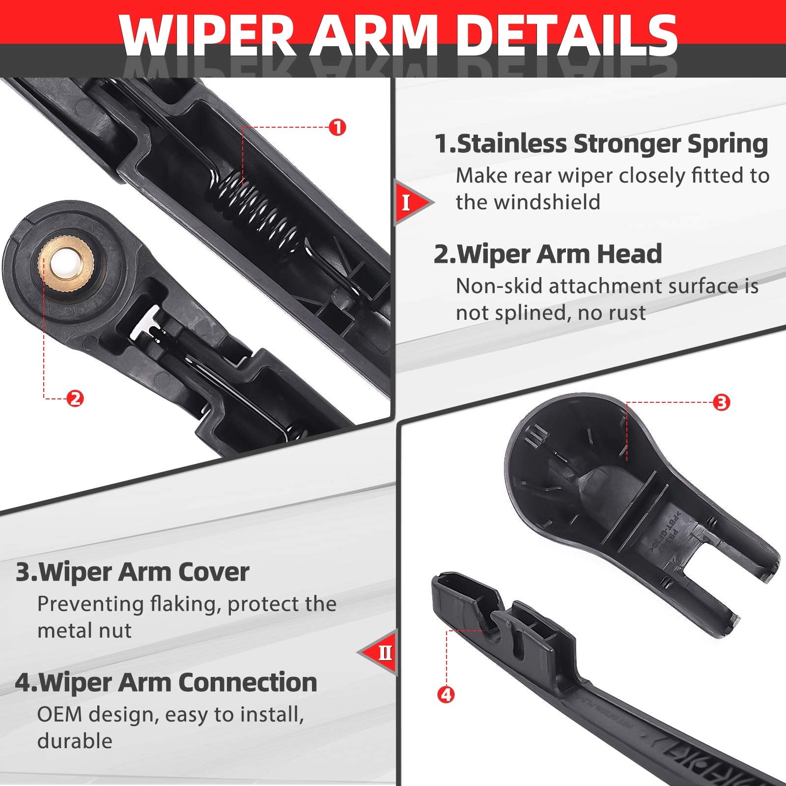 OTUAYAUTO Rear Windshield Wiper Arm Blade Set for Honda Pilot 2009-2015, Rubber, OEM Style