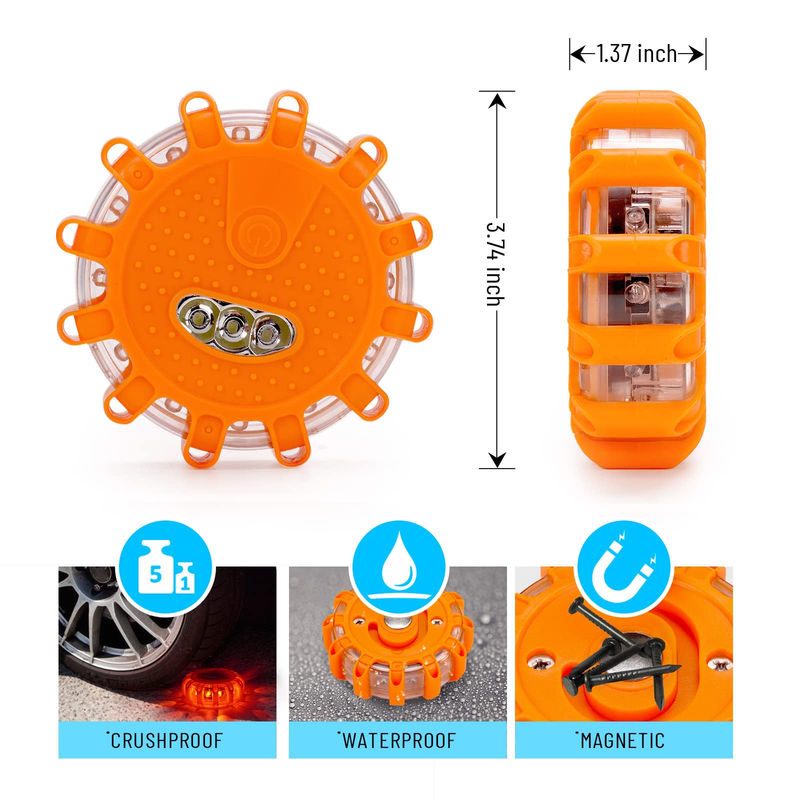 HEIGPAN Rechargeable LED Road Flares Kit - Emergency Lights, 9 Modes, Magnetic Base, 6 Pack, USB-6pack