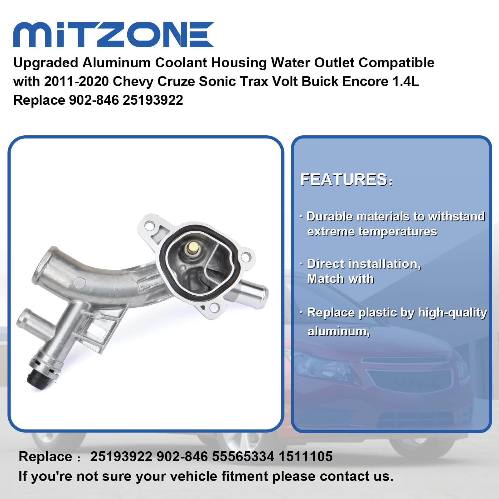 MITZONE Aluminum Coolant Housing with Inlet & Oil Cooler Hoses for 2011-2020 Chevrolet Cruze, Sonic, Trax, Volt, Buick Encore 1.4L