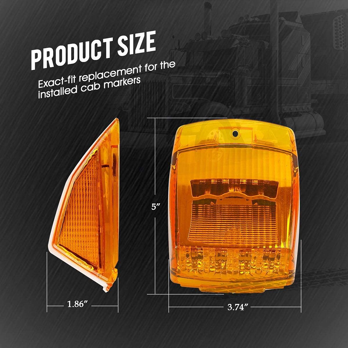 Partsam 17LED Amber Yellow Cab Marker Lights for Kenworth/Peterbilt/Freightliner/Mack Trucks - DOT Compliant Roof Light Assembly