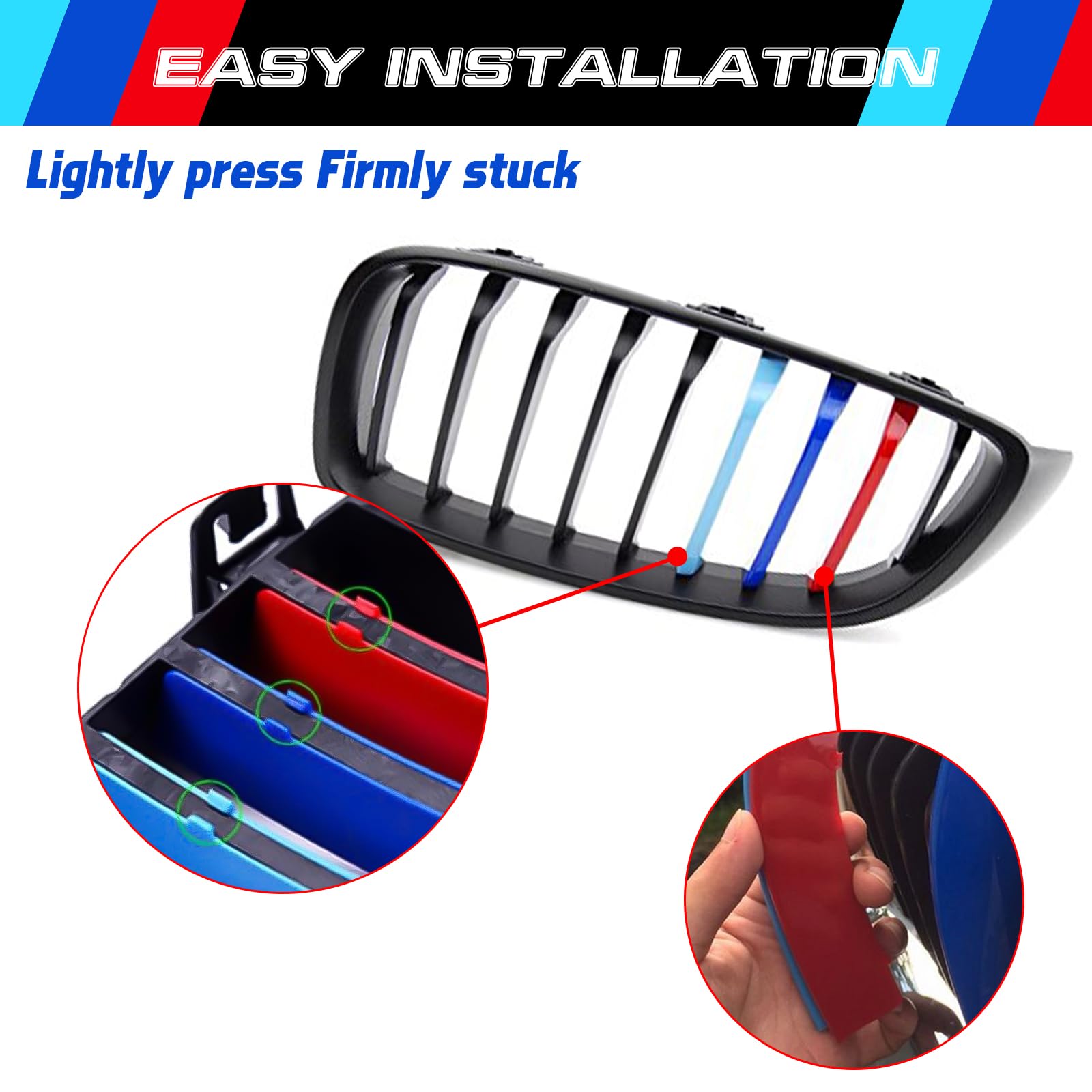 Xotic Tech M-Colored Tri Grille Insert Trims Strips, Front Center Kidney Grilles Compatible with BMW F32 F33 F36 4 Series M-Spor