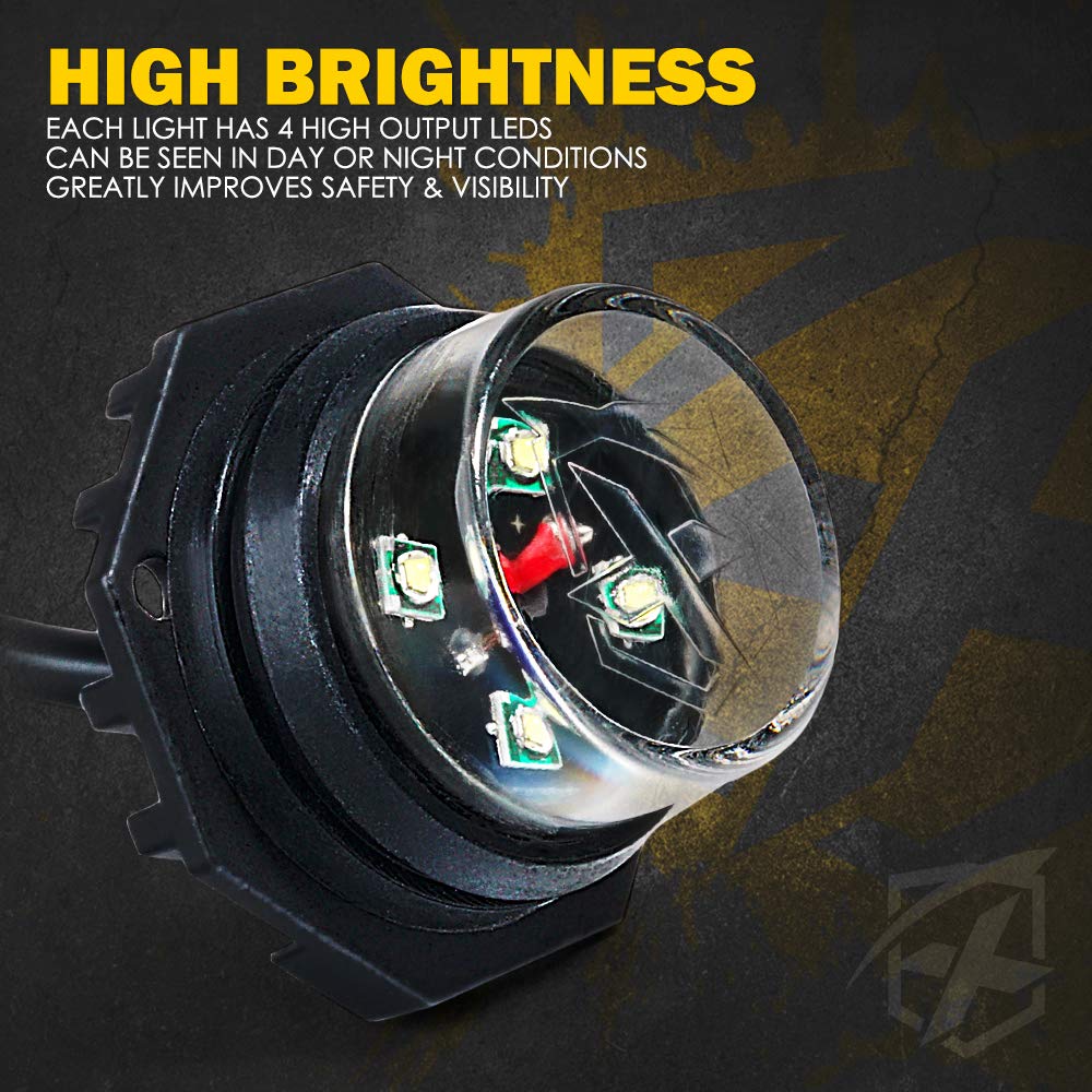 Xprite White Amber Led Hideaway Strobe Lights Kit 20 Flashing Patterns W/Control Panel Headlights Taillights Fog Light Mounting,