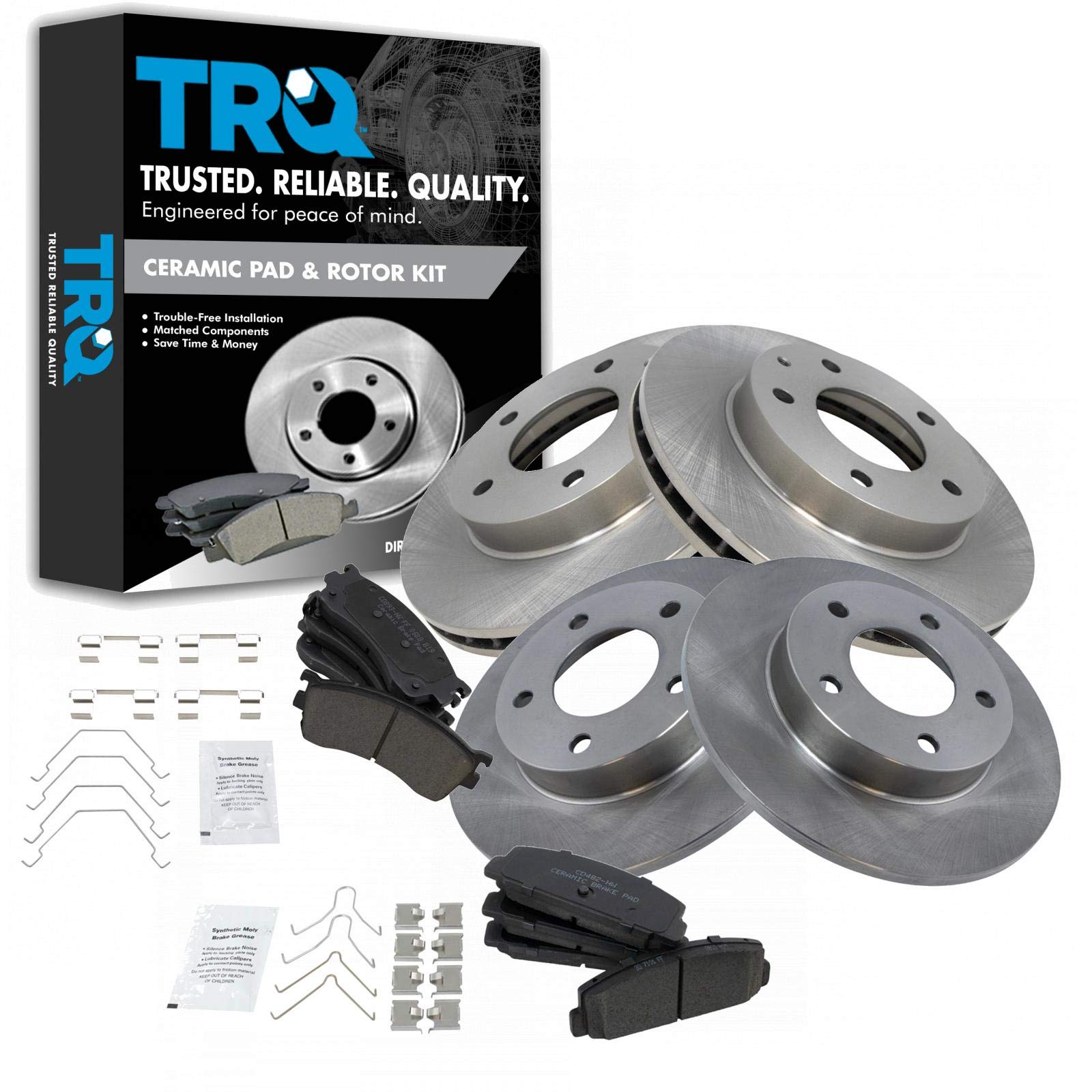 Trq Front And Rear Brake Pad & Rotor Kit Brake Pads Brake Rotor Ceramic Compatible With 2003 Mazda Protege