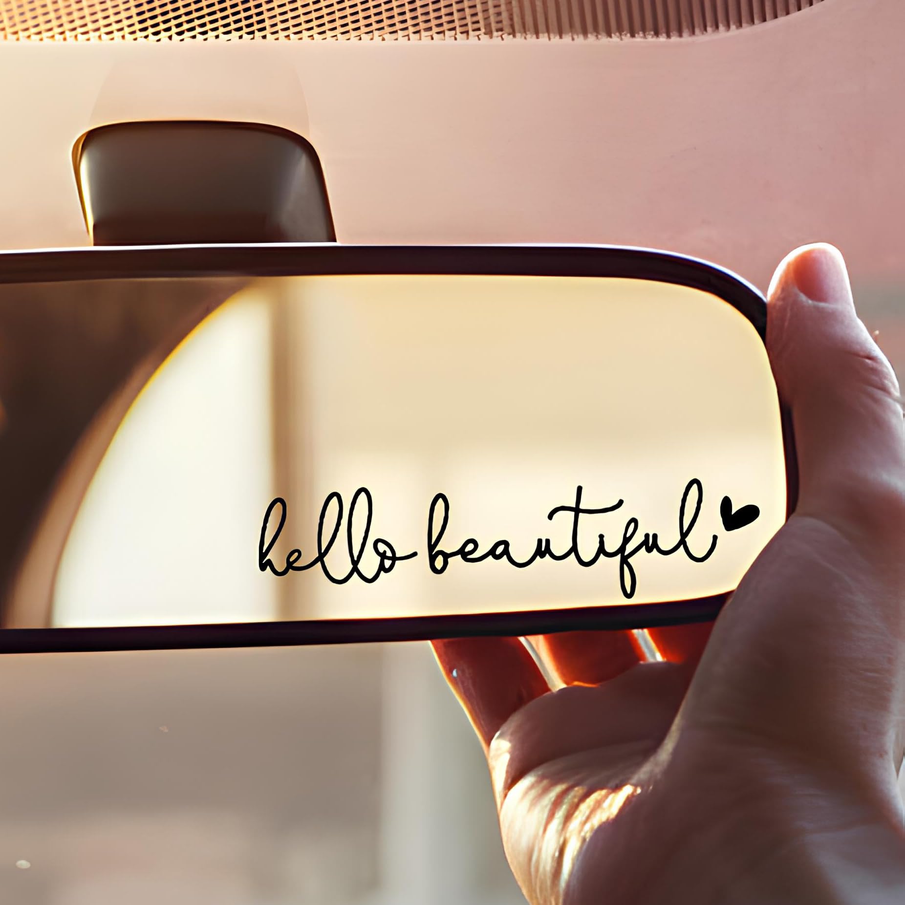 Miarita 3X Hello Beautiful Rearview Mirror Decal, Vanity Mirror Stickers, Rear View Mirror Sticker (Hello Beautiful Black)