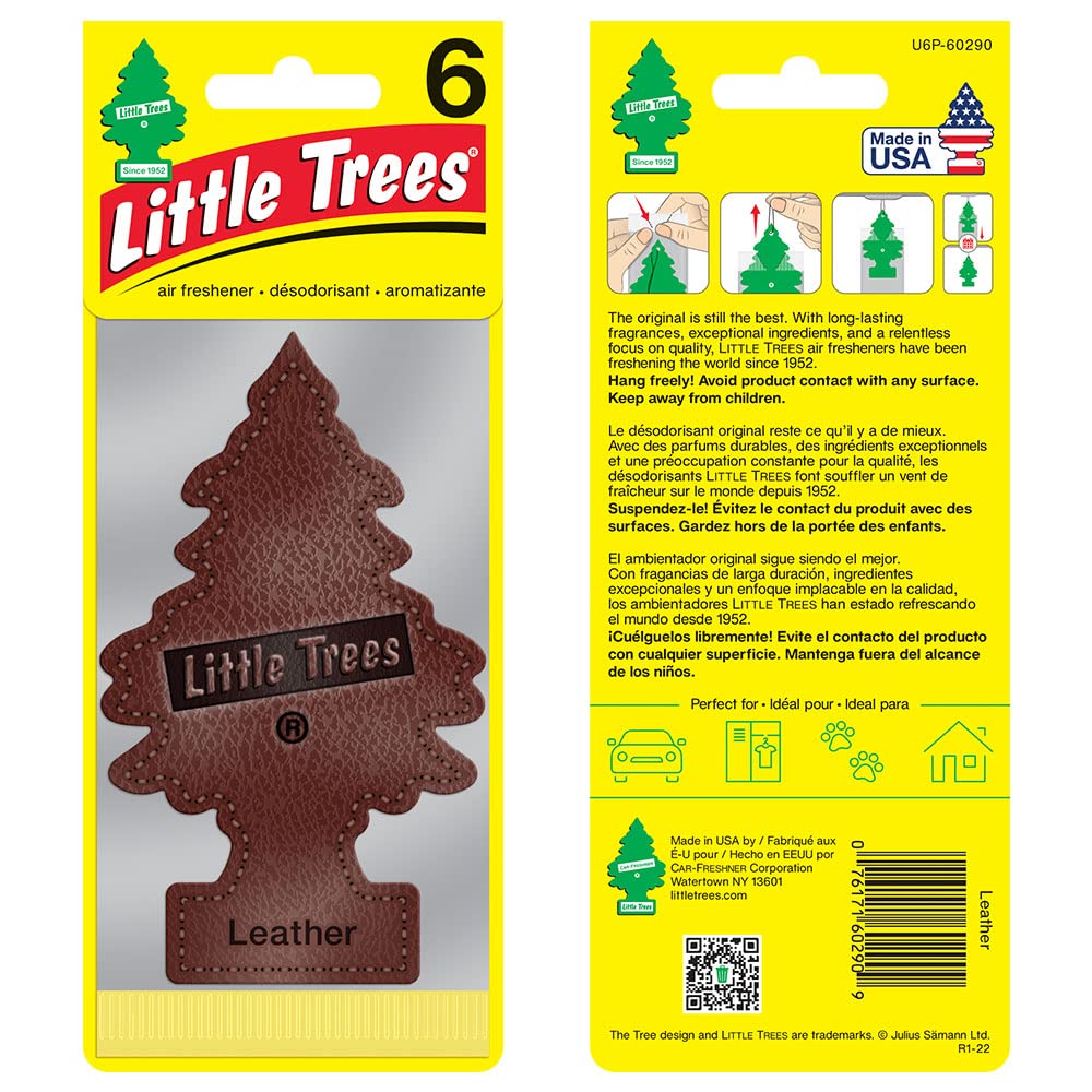 Little Trees Car Air Freshener I Hanging Tree Provides Long Lasting Scent For Auto Or Home I Leather, 24 Count, (4) 6-Packs