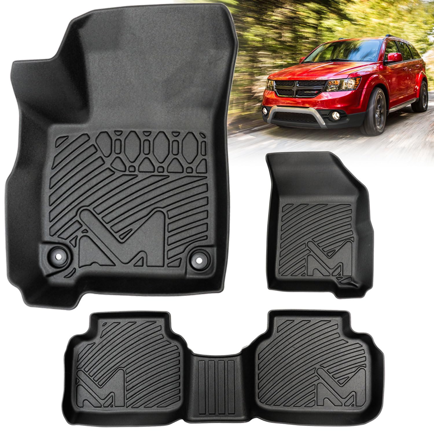 Tpe Automotive Floor Mats Custom For 2011-2020 Dodge Journey, All Weather Cover Protection Waterproof Black Floor Liner Front &