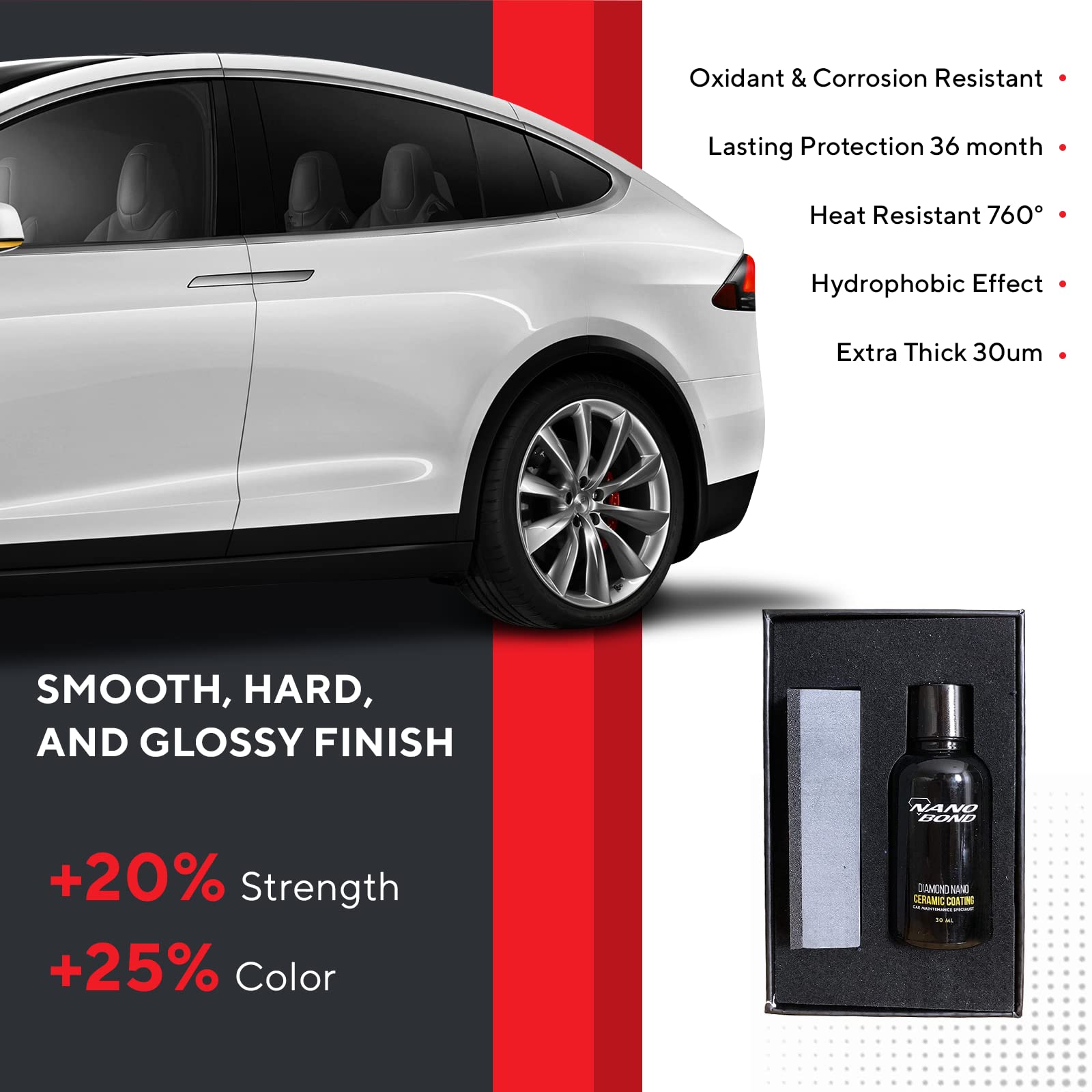 Nano Bond Ceramic Coating 9H Pro, Car, Plastic, Glass, And Wheel Exterior Care Product Kit, Hydrophobic, Long Lasting Professional Care, High Gloss Paint Shine, Automotive Polishing With Sio2, 30Ml