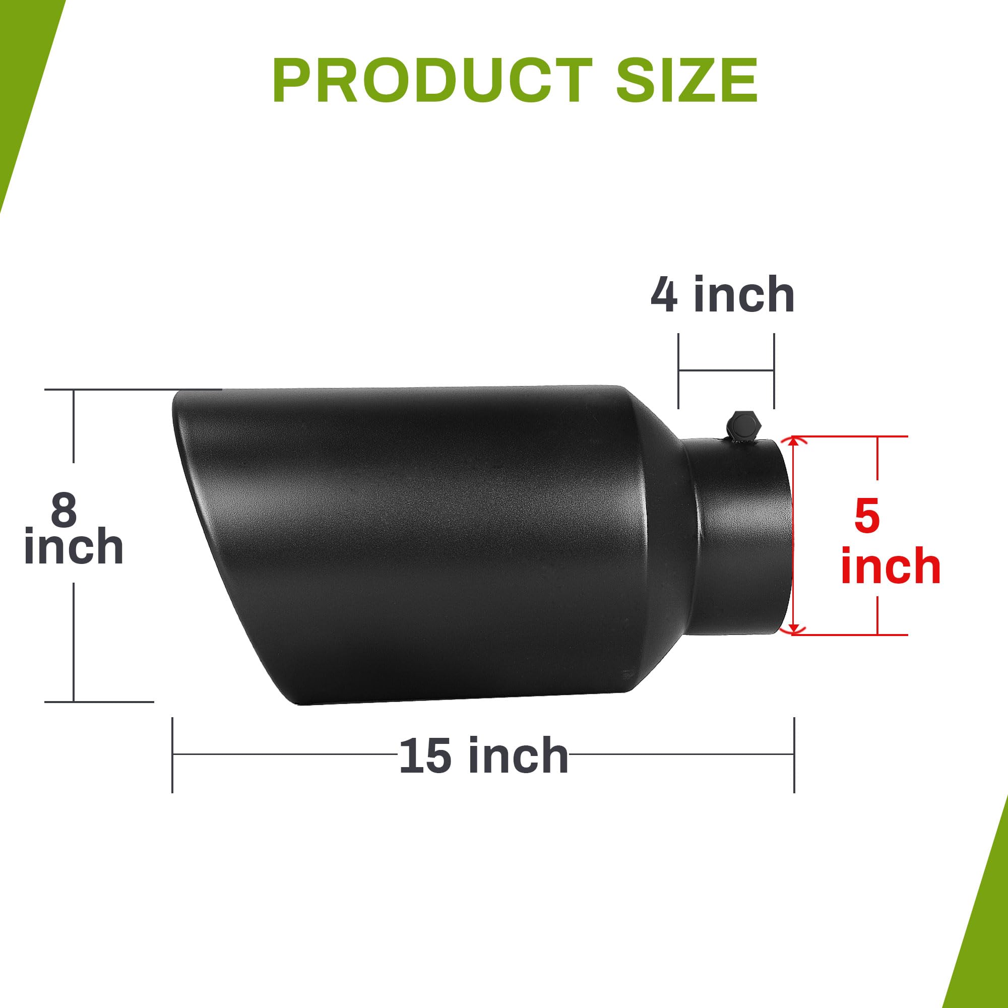 Autosaver88 5 Inch Inlet Exhaust Tip, 5'' Inlet 8'' Outlet 15'' Overall Length Powder Coated Finish Stainless Steel Exhaust Tail