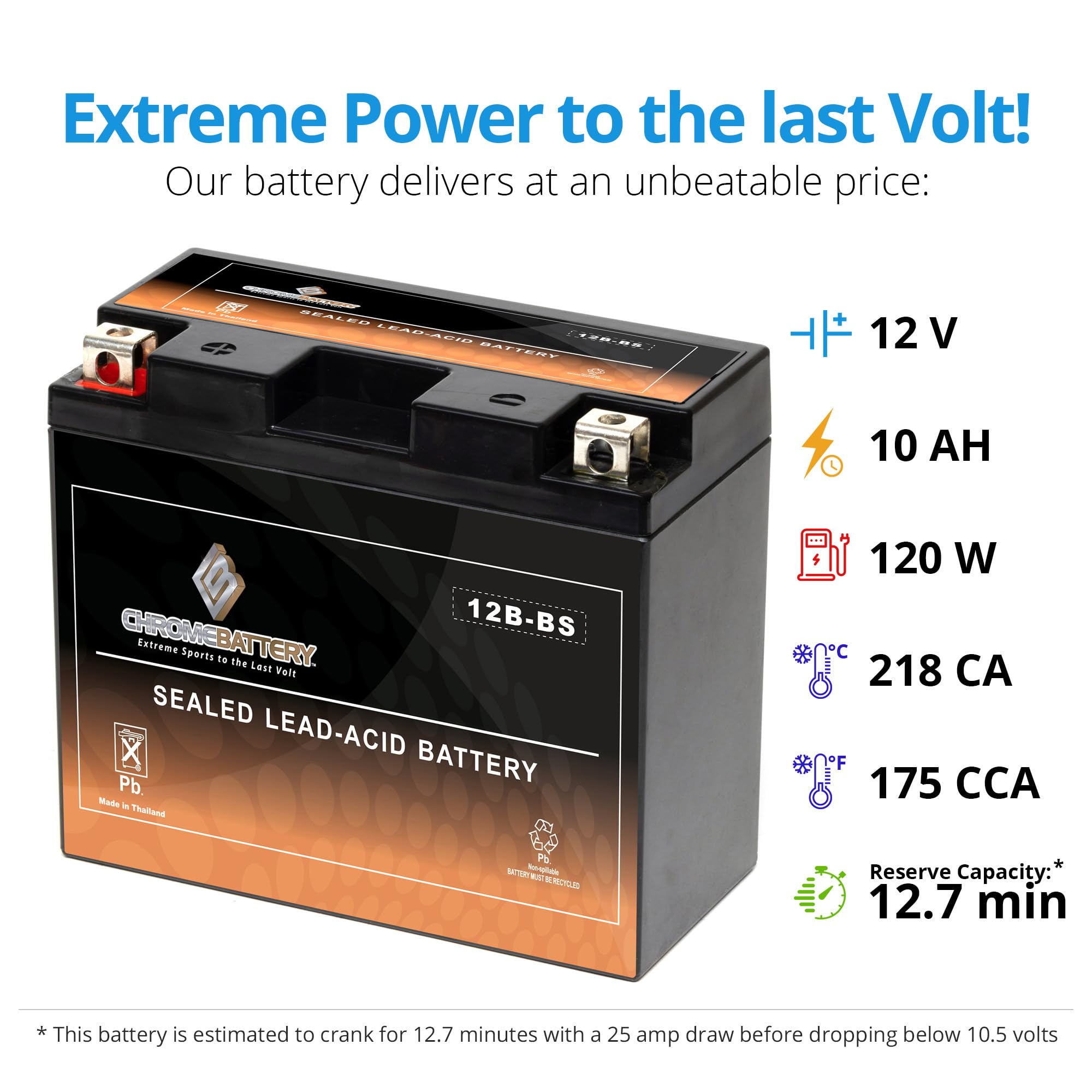 Cb Chromebattery Yt12B-Bs High Performance - Maintenance Free - Sealed Agm Motorcycle Battery