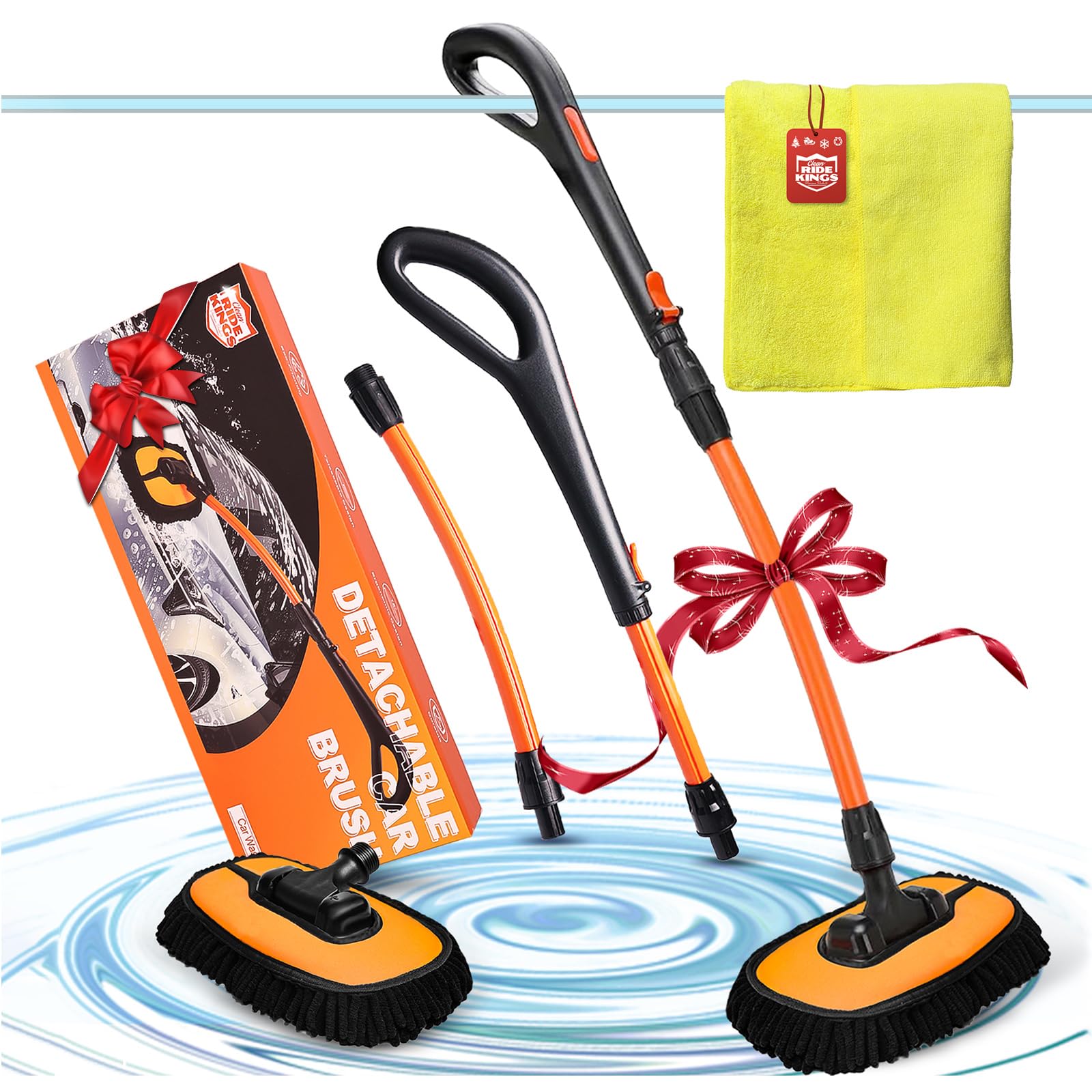 RIDE KINGS Car Wash Brush with Long Handle, Chenille Microfiber Car Wash Mop Kit, Scratch Free Car Cleaning Supplies with Ergono
