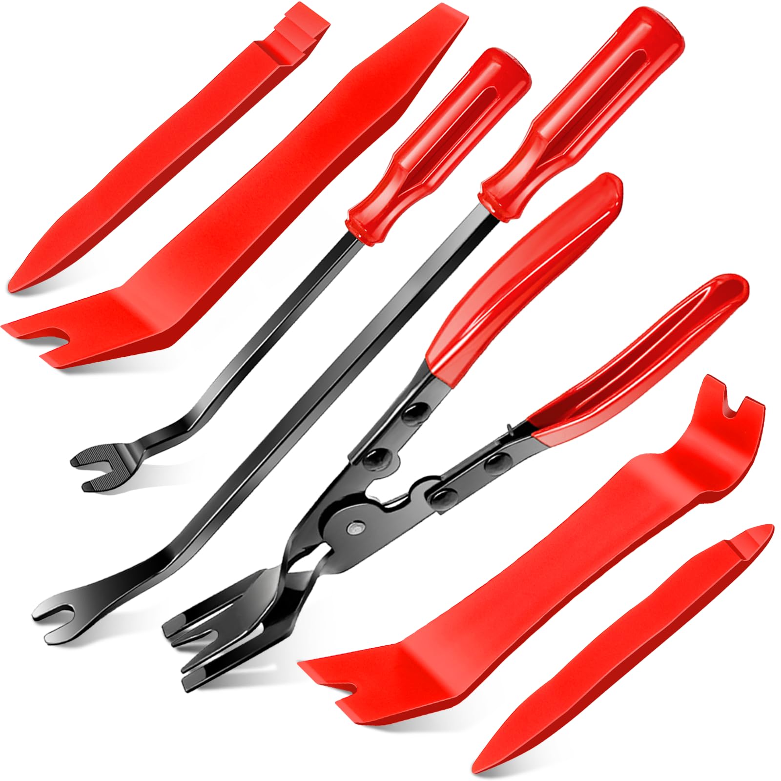 Doaho 7 Pcs Car Trim Removal Tool Kit with Non-Scratch Plastic Pry Tool and Fastener Clip Pliers for auto Safe Interior Car Pane