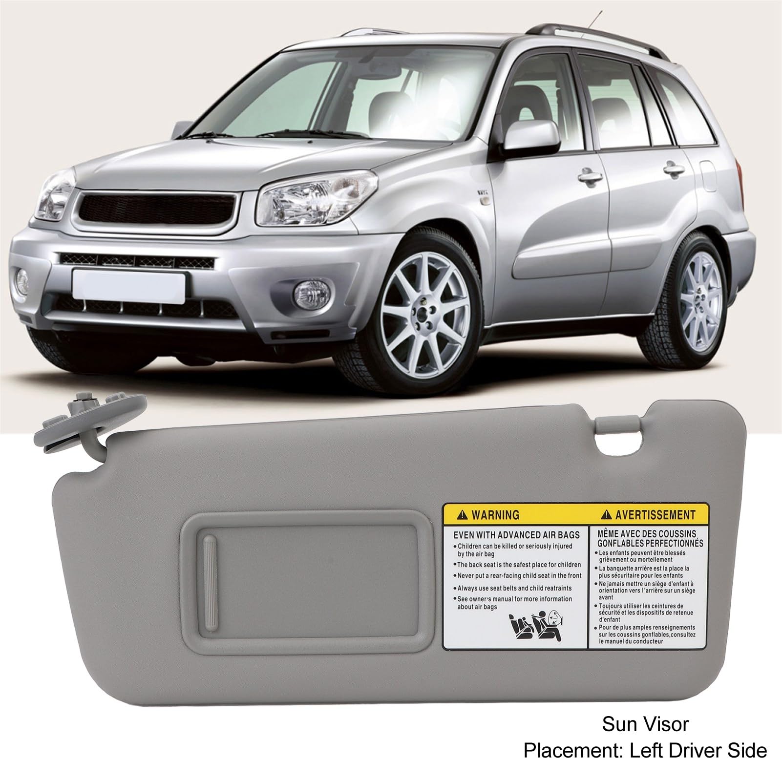 Left Driver Side Sun Visor For Rav4 2004-2005, Gray Car Sun Visor Built In Makeup Mirror, Sun Visor For Car, Uv Protection, Perfectly Match Original
