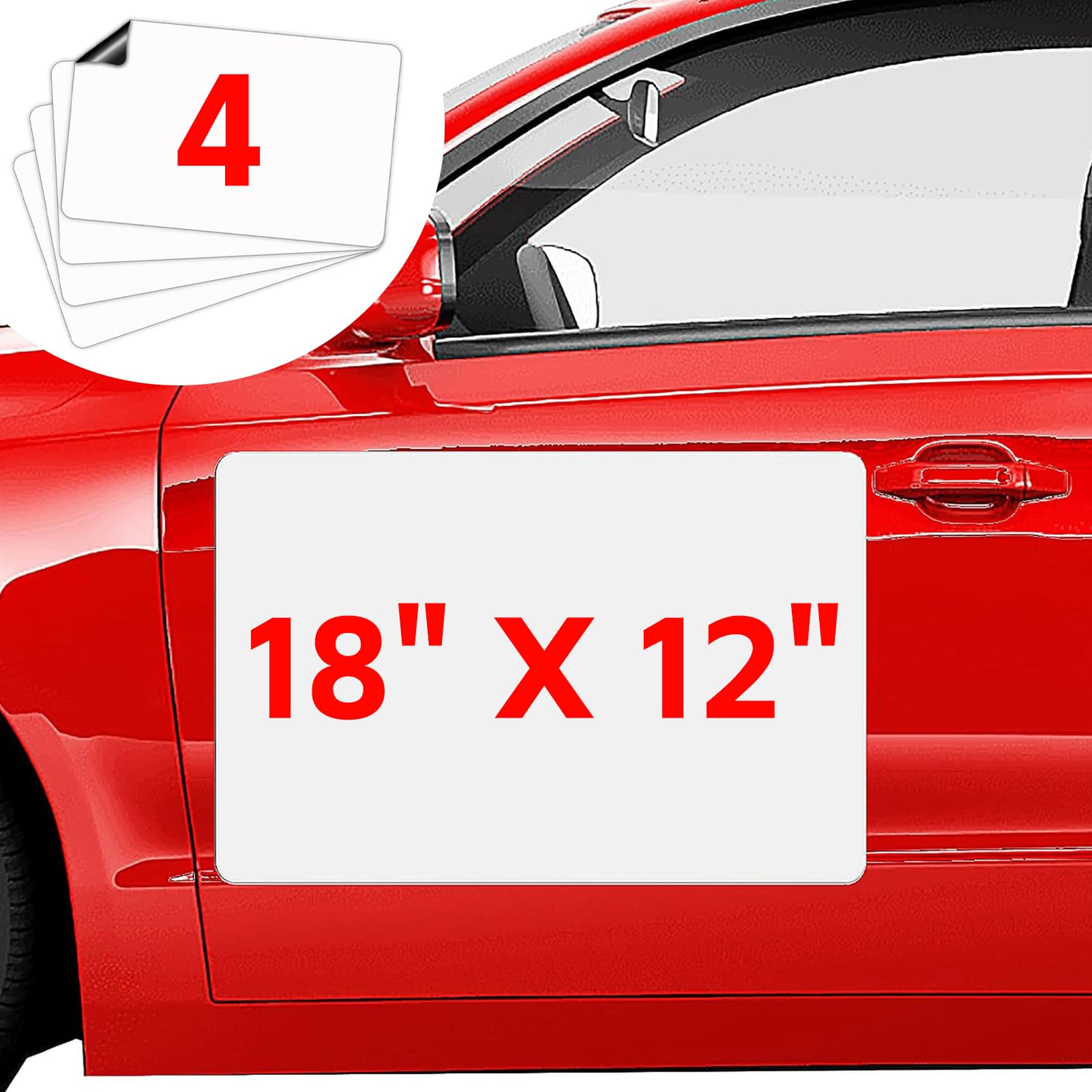 4 Pack Blank Magnets, 18 x 12 Magnetic Signs for Car, Rounded Corners, Advertise Business, Prevent Scratches & Dents