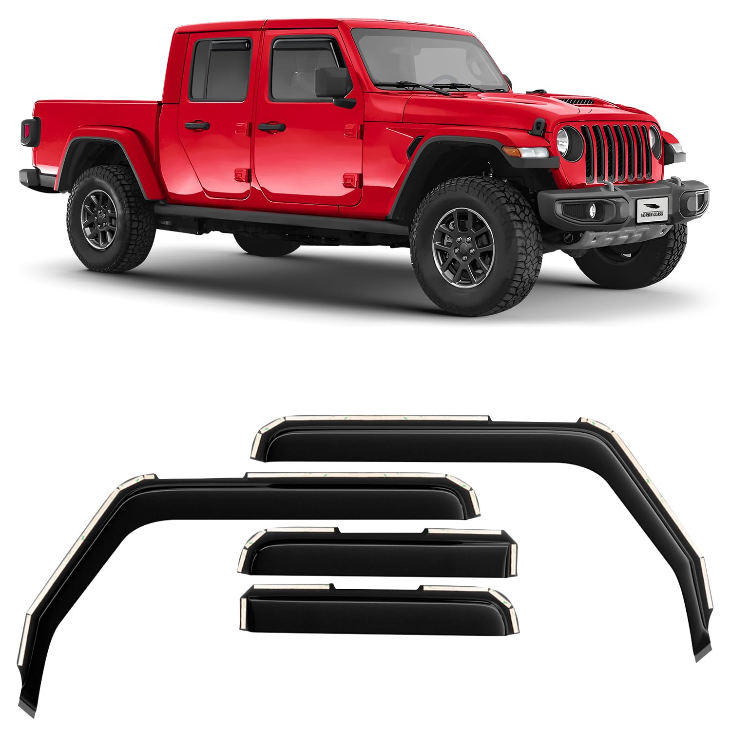 Voron Glass In-Channel Extra Durable Rain Guards For Jeep Gladiator 2020-2025, Window Deflectors, Vent Window Visors, 4 Pieces -