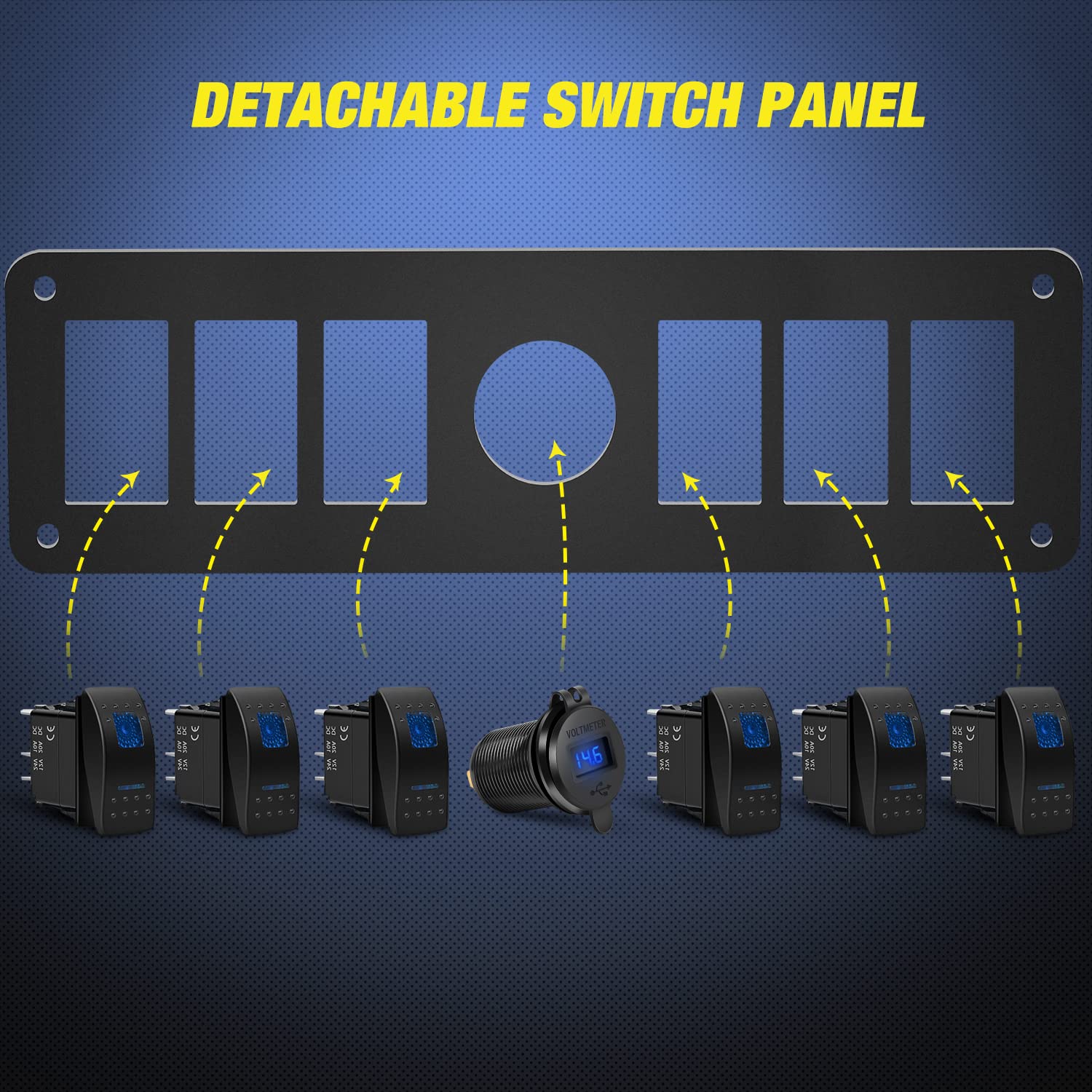 Nilight 6 Gang Rocker Switch 12V Spst On Off Switch Qc 3.0 Usb Charger Voltmeter Waterproof Aluminum Rocker Switch Panel Night G