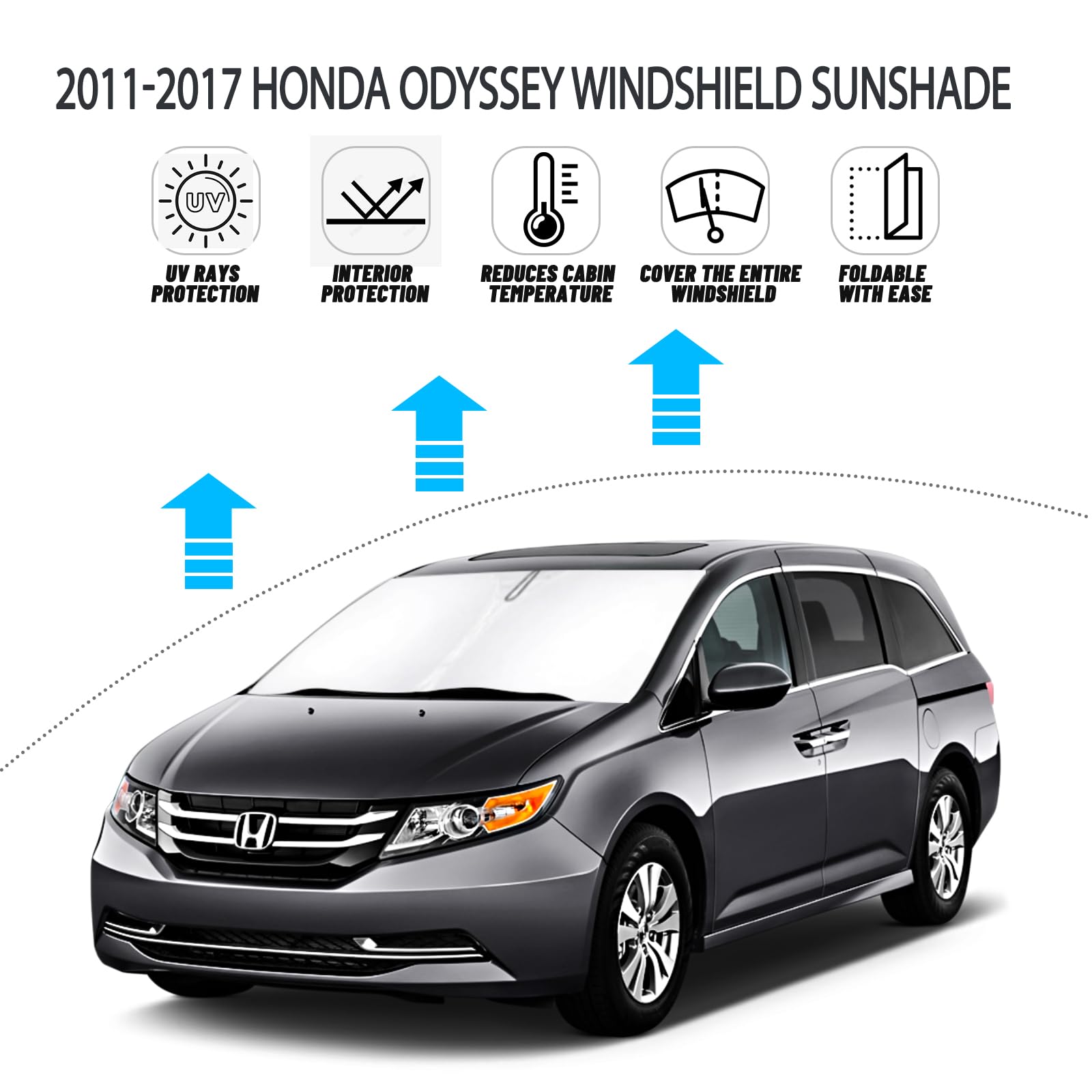 D-Lumina Windshield Sun Shade For 2011-2017 Honda Odyssey Mini Van Accessories, Front Window Sunshade Sun Visor Protector Block