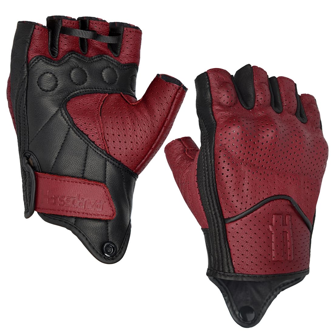 Harssidanzar Men's Motorcycle Gloves Leather Perforated Motorbike Riding Driving Gloves CM044US, Oxblood/Black, Size Small