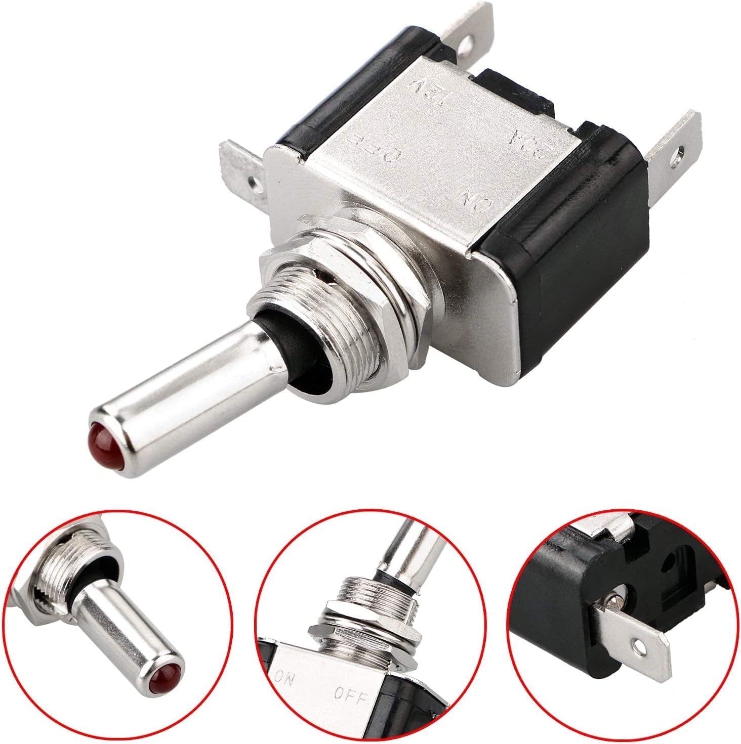Linkstyle 12V LED Toggle Switch - Waterproof SPST 20A ON/OFF Rocker Switch for Car, Marine, RV - 5PCS, Red, Metal