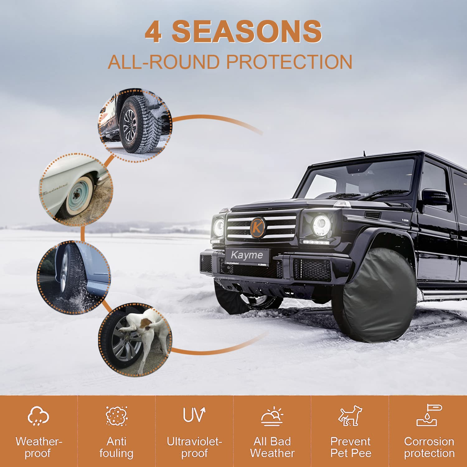 Kayme Rv Tire Covers 4 Pack, Travel Trailer Camper Truck Suv Motorhome Waterproof Wheel Cover, Sun Rain Snow Protector, Fit 27-2