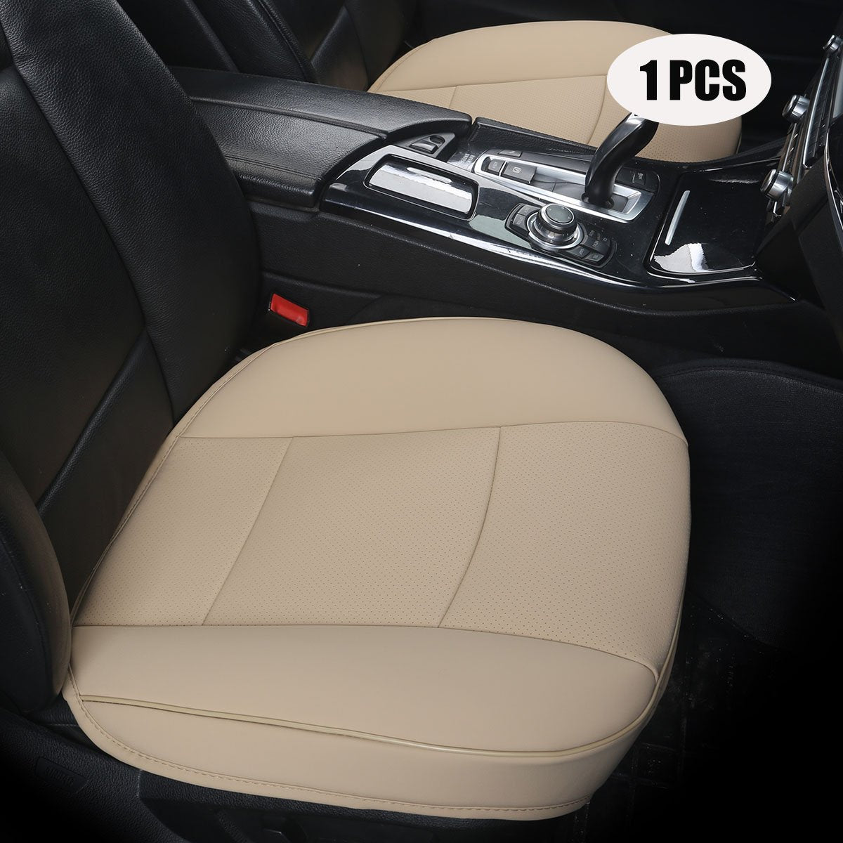 EDEALYN Luxury PU Leather Car Seat Cover - Beige, Fits 90% Vehicles, Model QJ-JJ0089, Size 20.8"x21"x0.2"