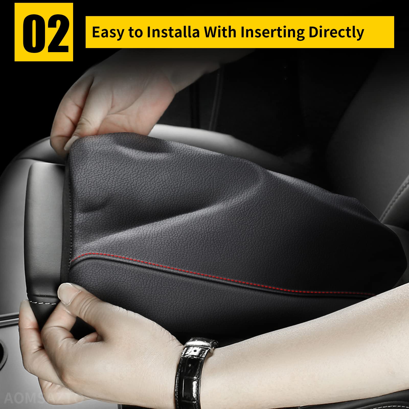 AOMSAZTO Black Armrest Console Cover for Toyota Corolla 2014-2019 with Red Stitching