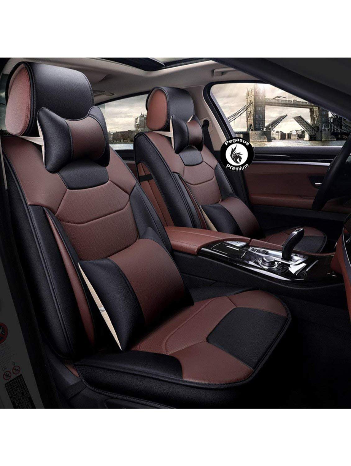 PegasusPremium PU Leather Car Seat Cover for Tata Nexon (DarkTanBlack)
