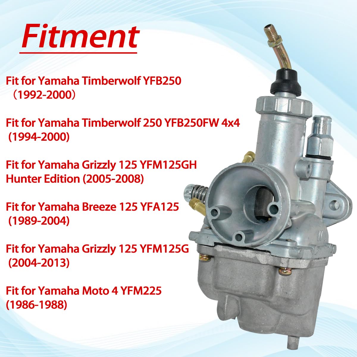 JDLLONG Carburetor for Yamaha Moto 4 YFM225 & Timberwolf 250 ATV, 1986-1988, Includes Fuel Petcock Switch
