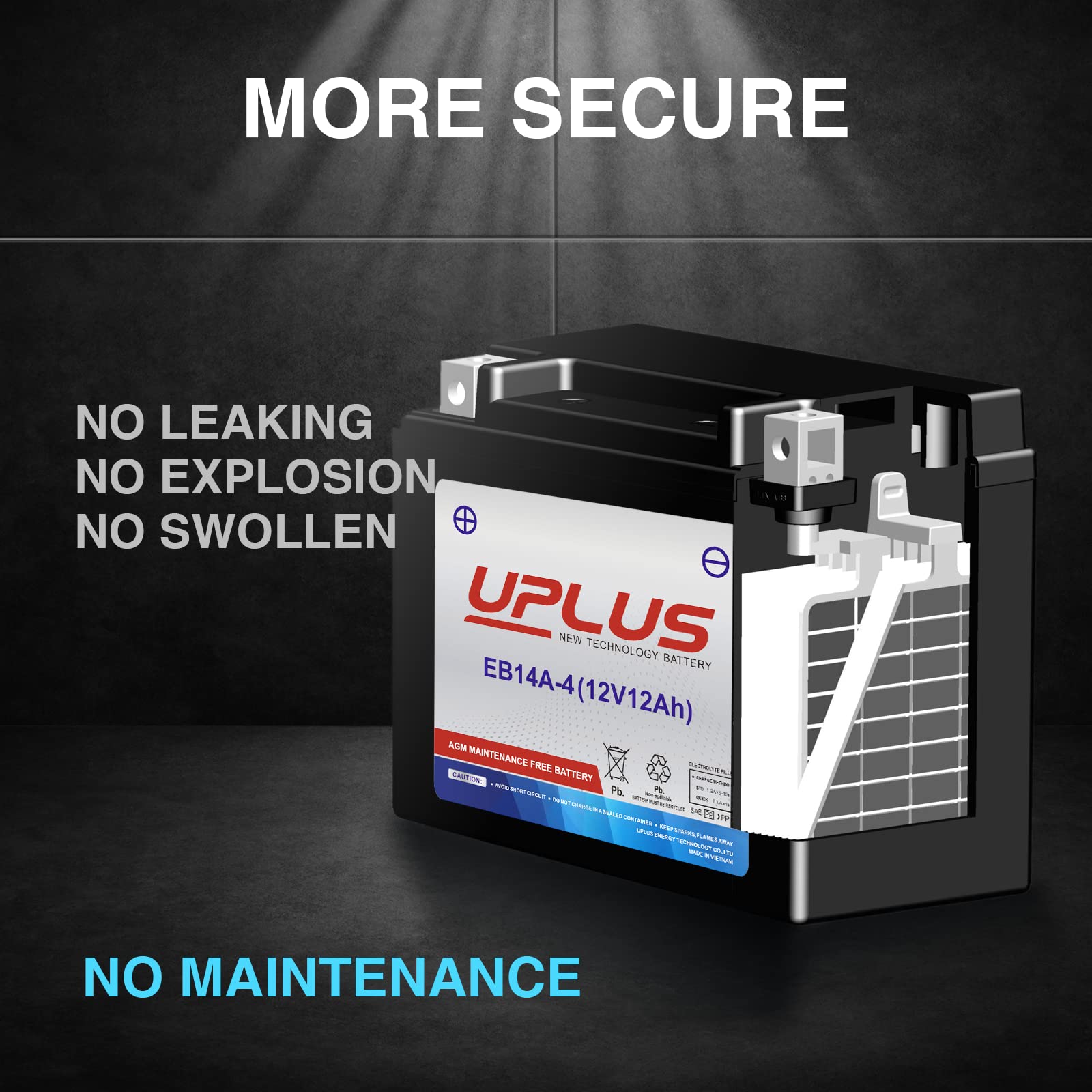 UPLUS ATV Battery YTX14AH-BS - Maintenance Free Sealed AGM, 5.24x3.54x6.46 inches, Black, Compatible with Yamaha, Honda, Suzuki