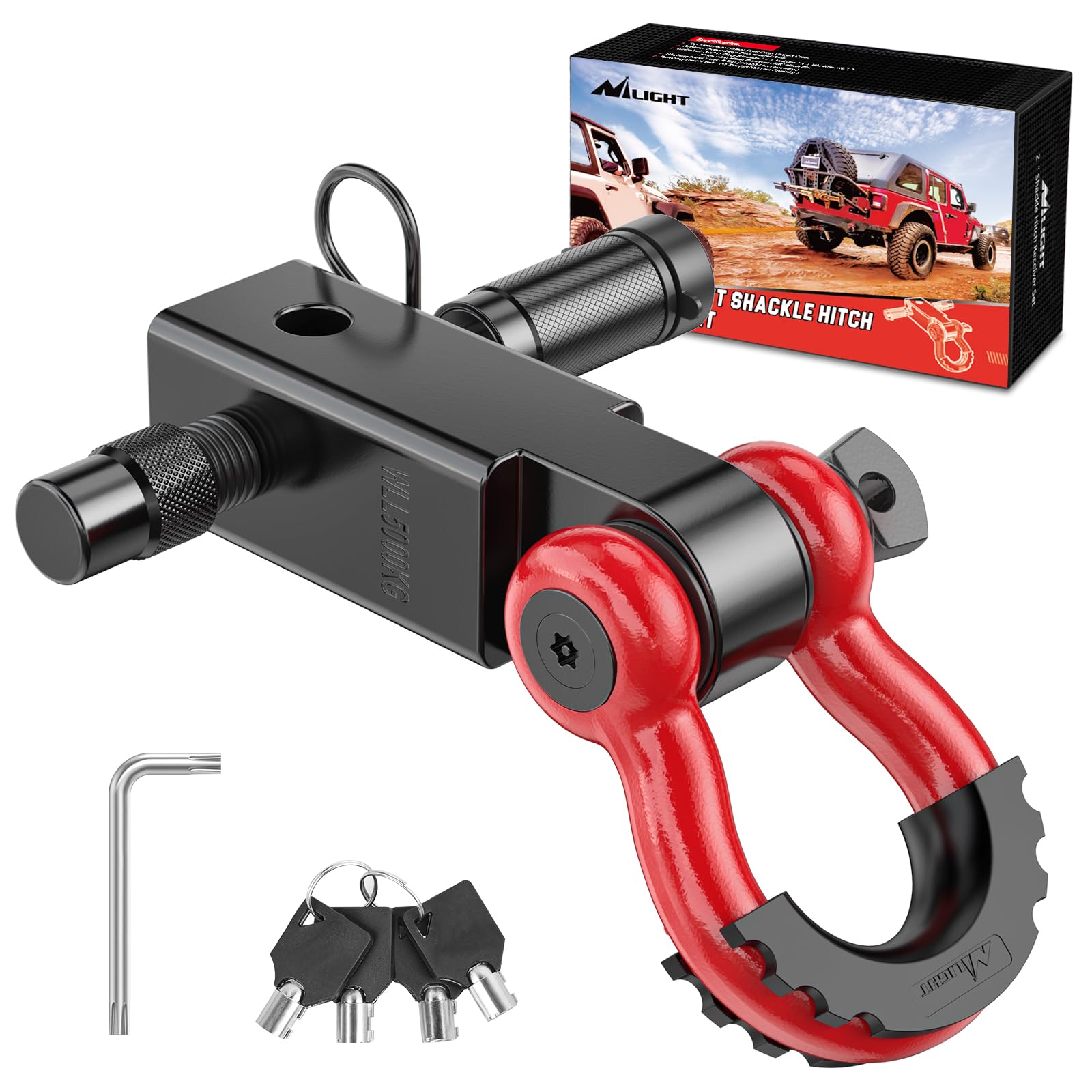 Nilight Anti-Theft Shackle Hitch Receiver 2Inch 45000 LBs Breaking Strength 3/4 Anti-Theft D Ring Shackle 5/8 Trailer Hitch Lock