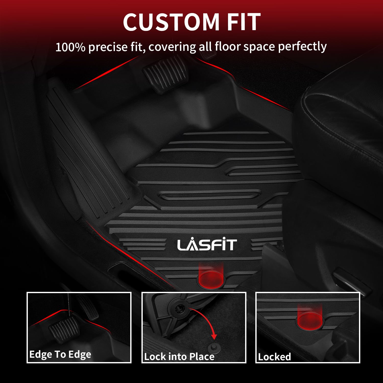 Lasfit Floor Mats Fit For Ford Series All Weather Tpe Car Liners (2015-2024 |Ford Edge| 1St & 2Nd Row)