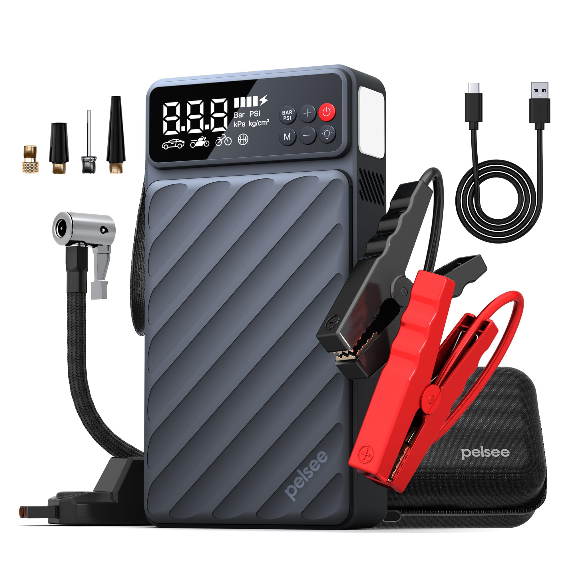 Pelsee 3500A Jump Starter with Air Compressor, 20000mAh Portable Car Battery Jump Starter, 45W Fast Charge, 12V Battery Pack(10L