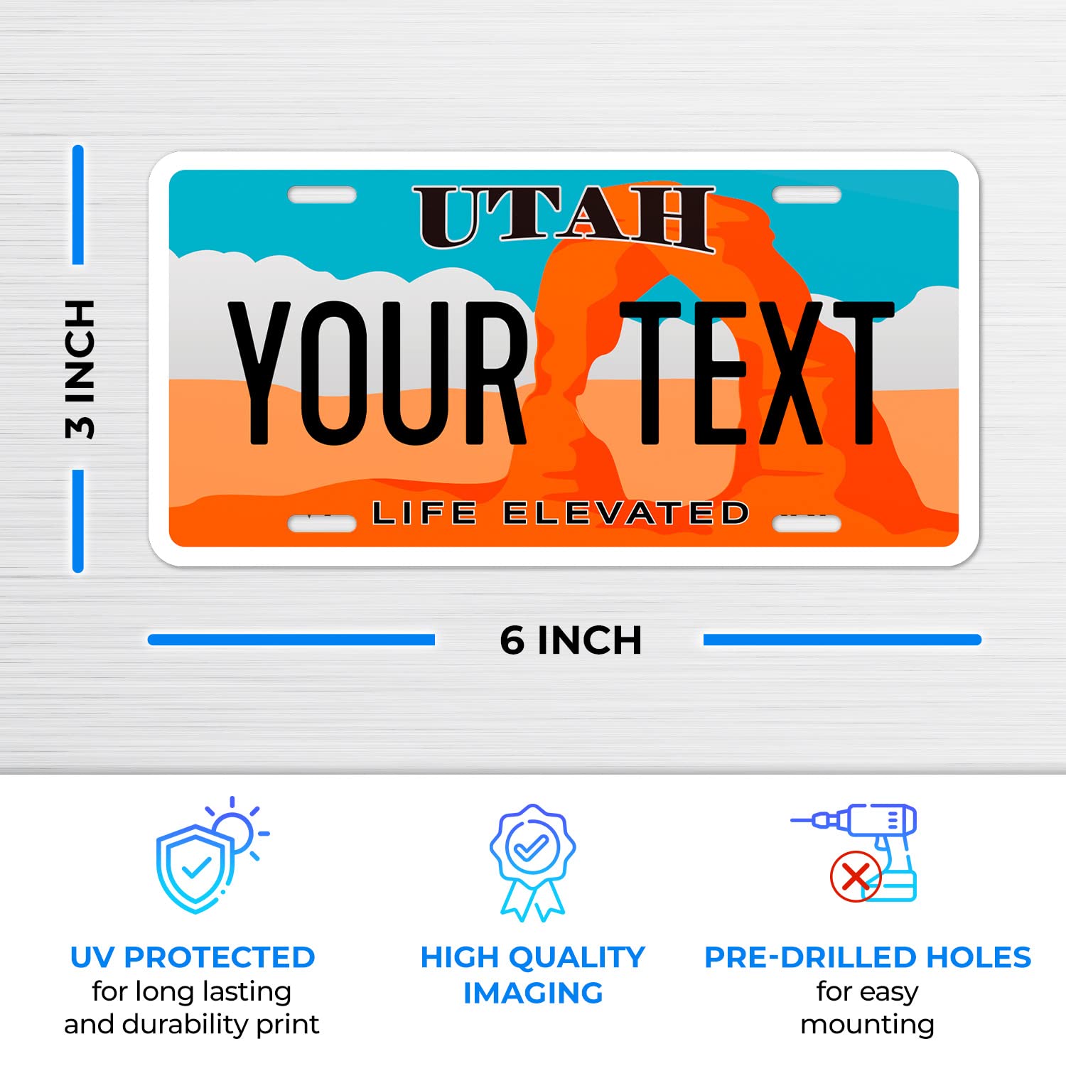 Sigo Signs Custom Utah Mini License Plate - Personalized 3x6 Inches Rust-Free Aluminum, Fade Resistant, Made in The USA