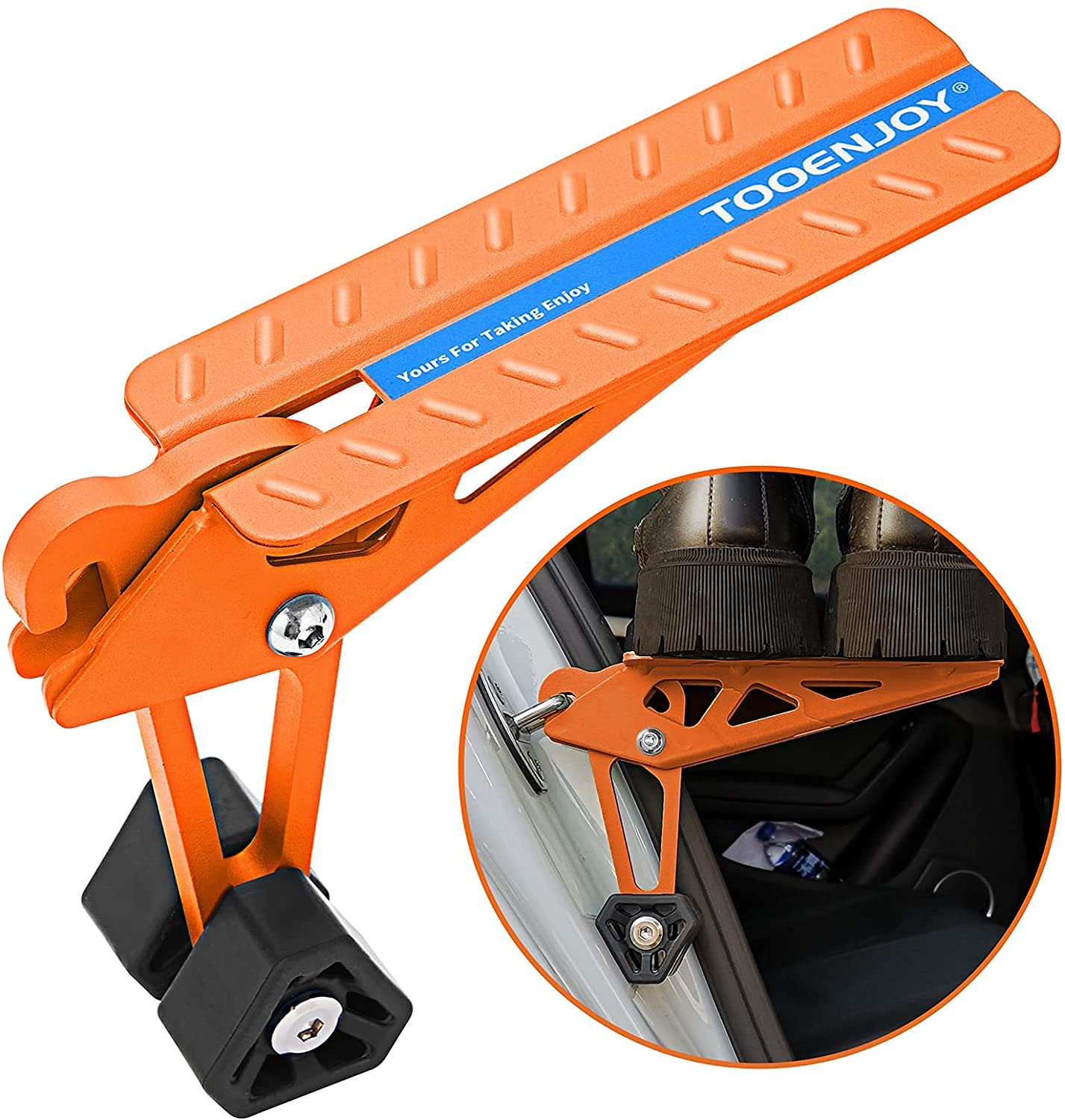 TOOENJOY Universal Fit Car Door Step - Foldable Roof Rack Access Pedal, Max Load 400 lbs, Orange, Model 101