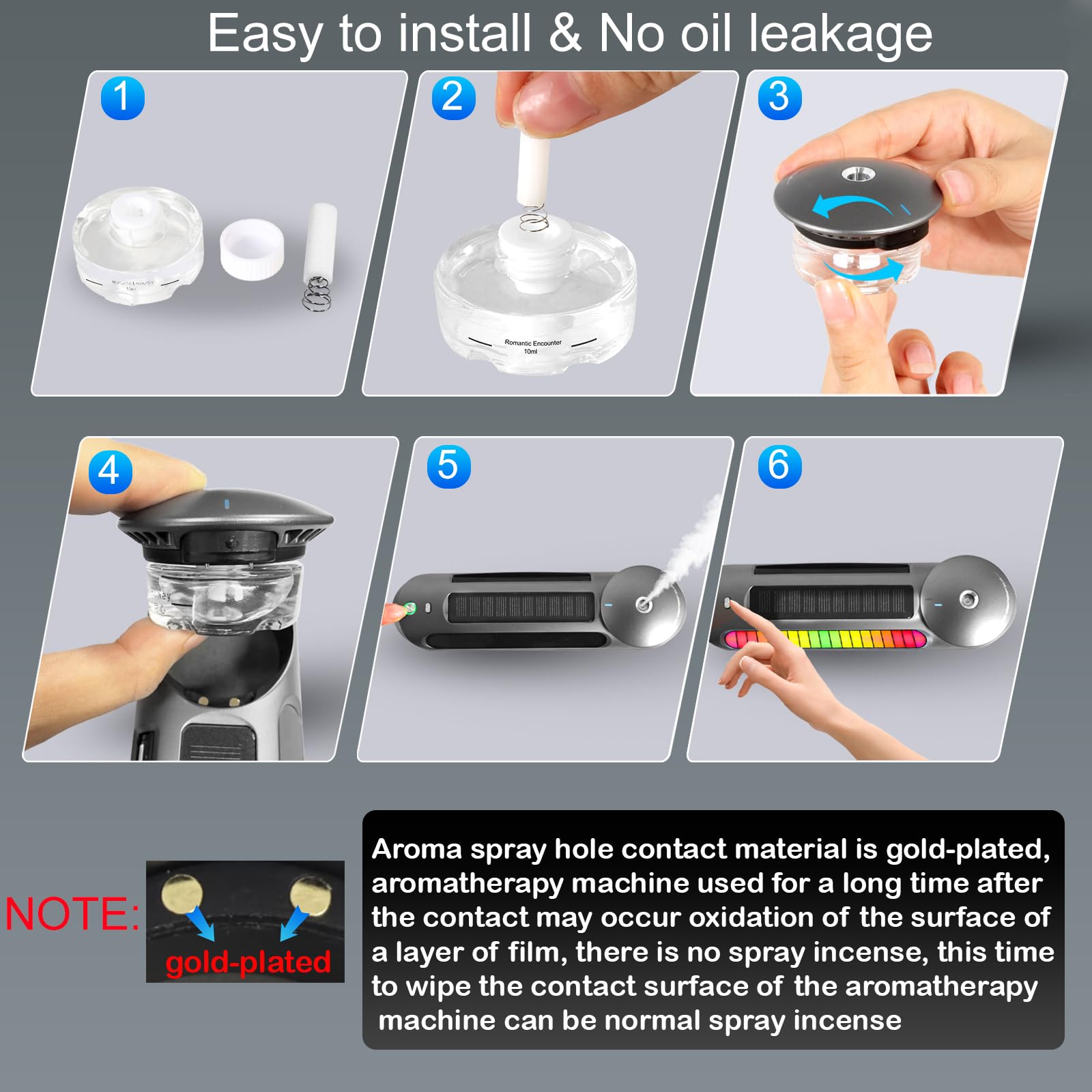 Smart Car Air Freshener, Solar Powered Car Diffuser, 70ML Essential Oil Diffuser Last 5 Months, Auto On/Off, Aluminum Alloy, 3 M